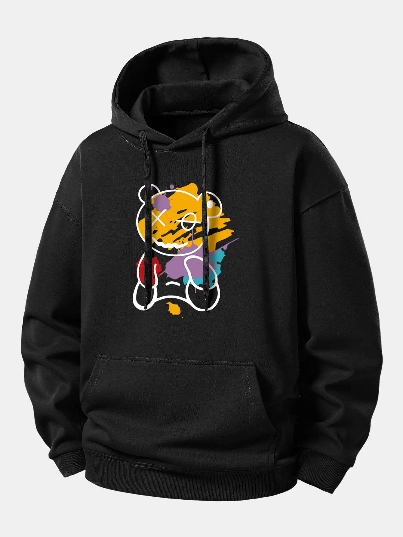 Graffiti Bear Print Relax Fit Hoodie - Image 3