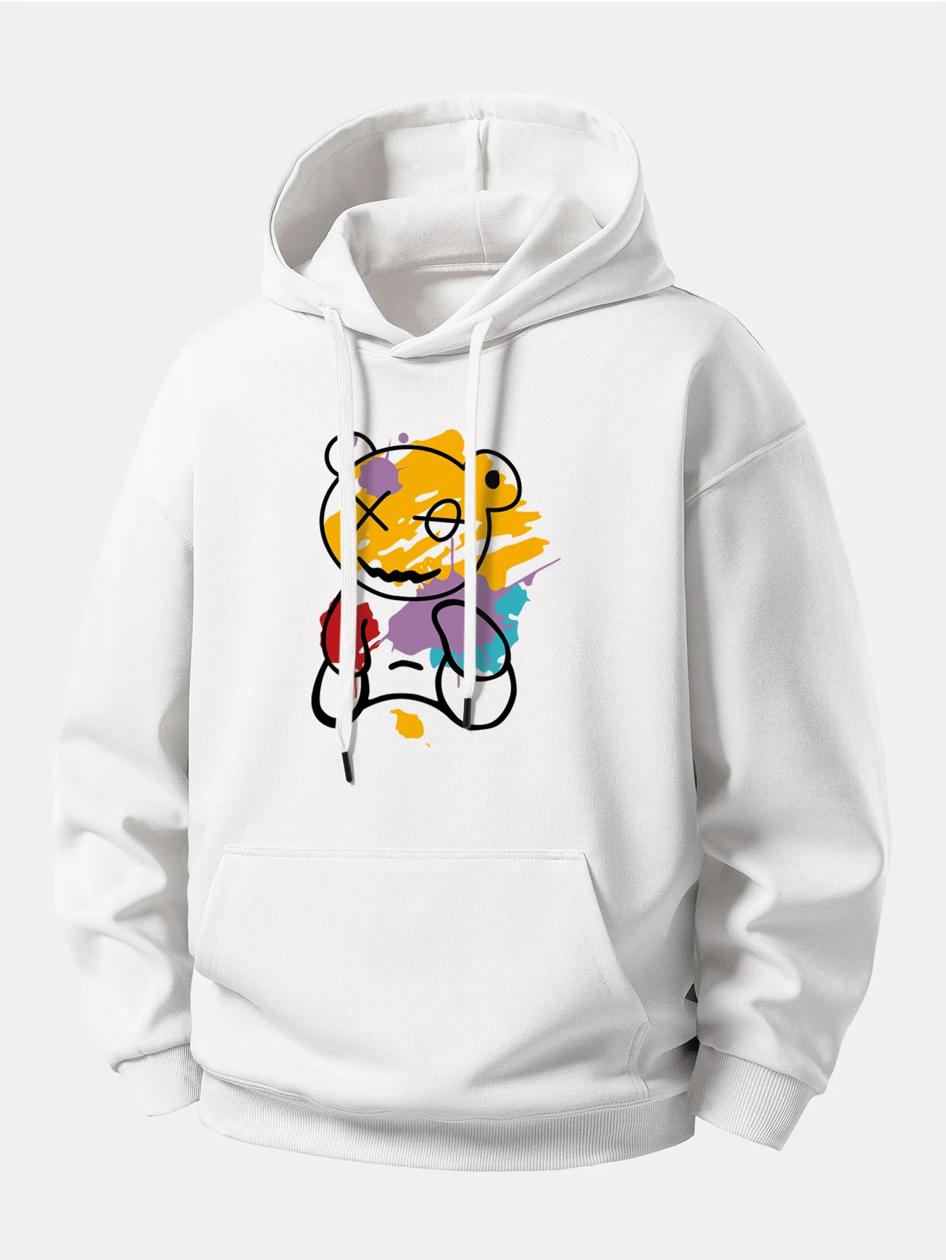 Graffiti Bear Print Relax Fit Hoodie - Image 4