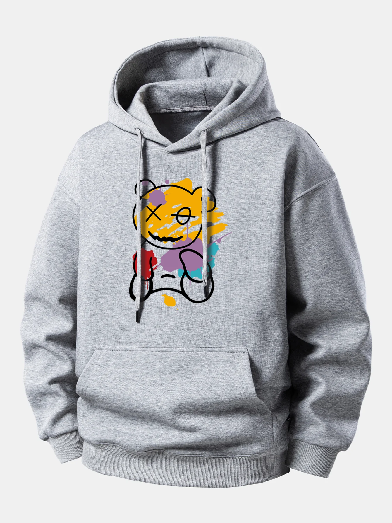 Graffiti Bear Print Relax Fit Hoodie - Image 5