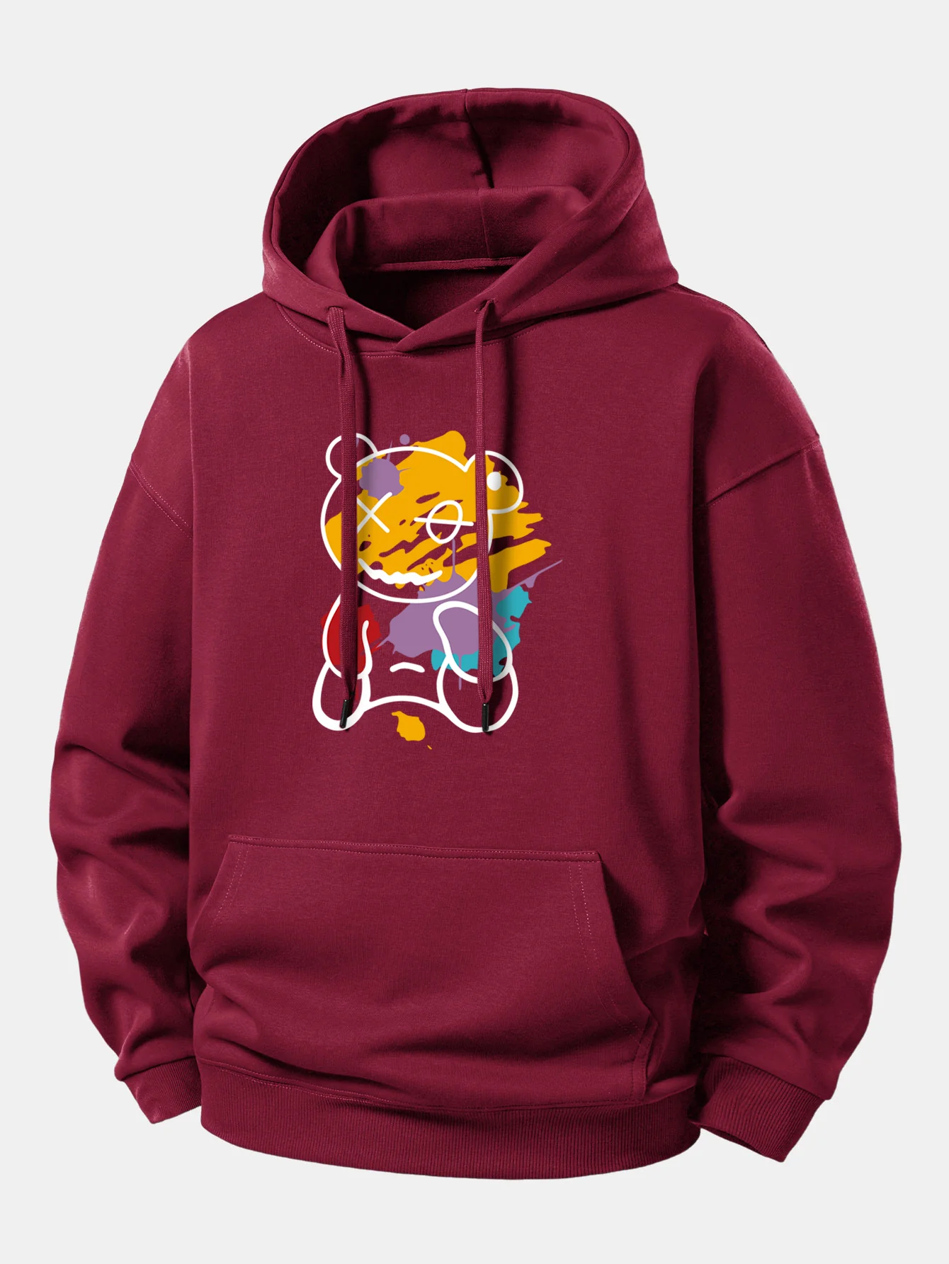 Graffiti Bear Print Relax Fit Hoodie - Image 6