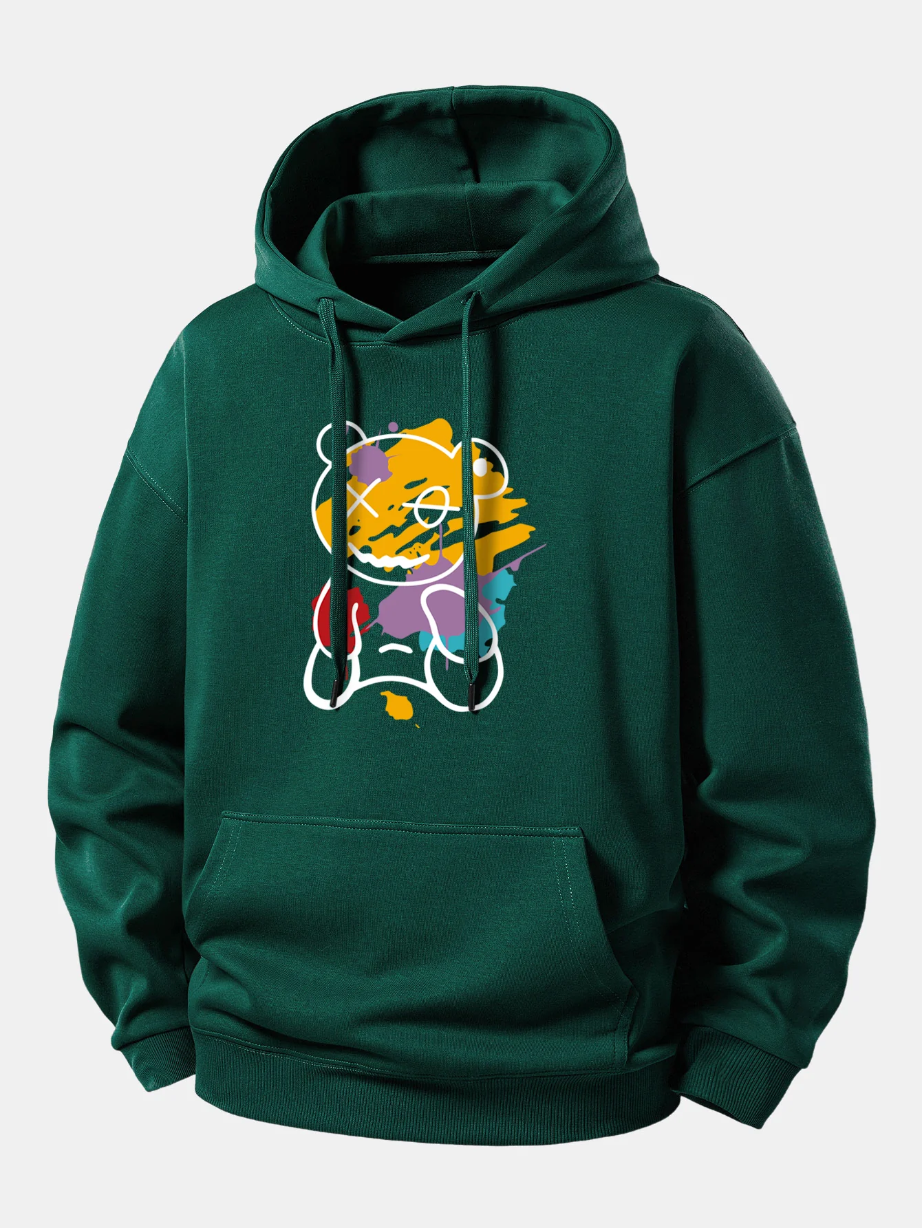 Graffiti Bear Print Relax Fit Hoodie - Image 7