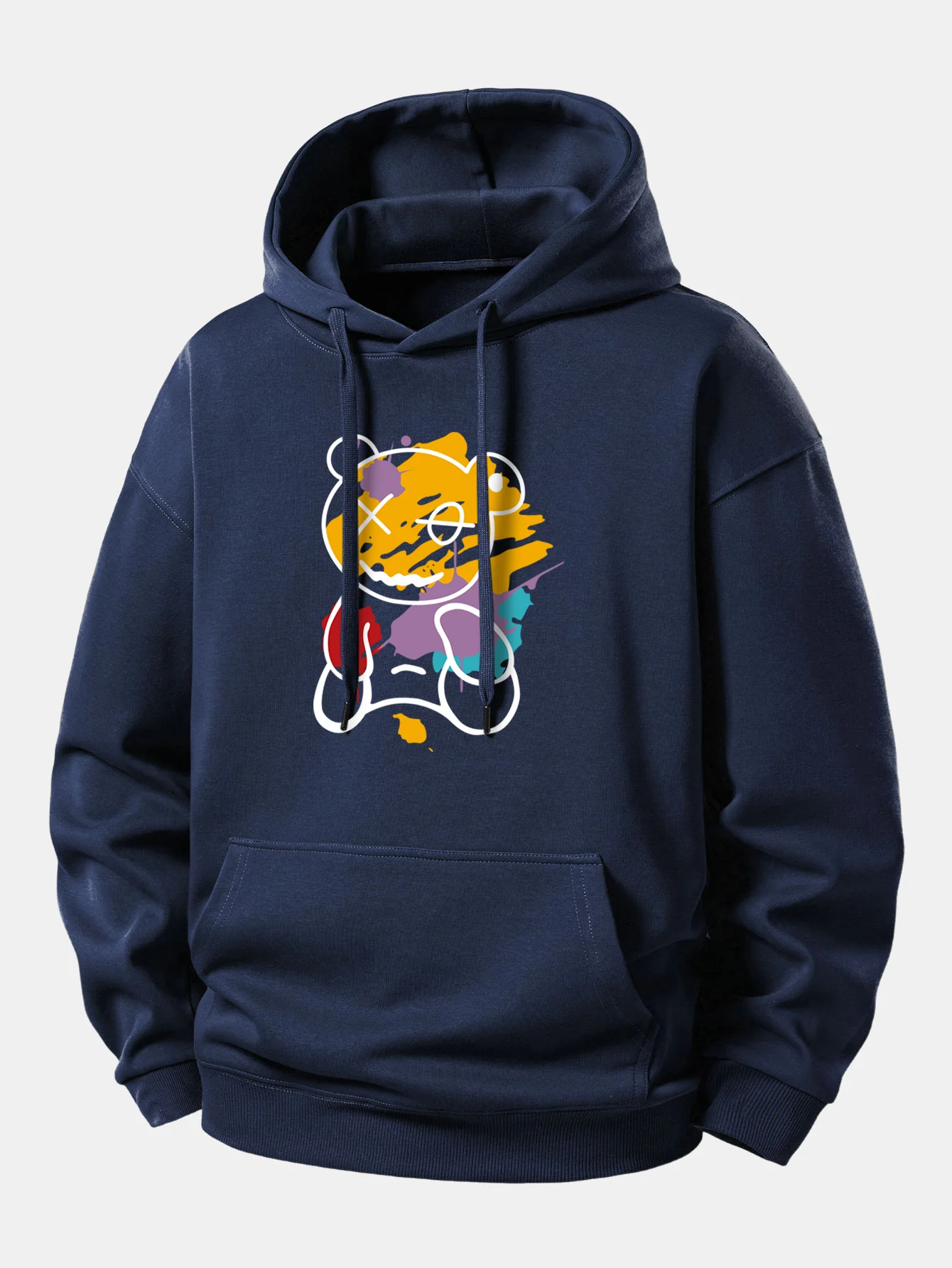 Graffiti Bear Print Relax Fit Hoodie - Image 9