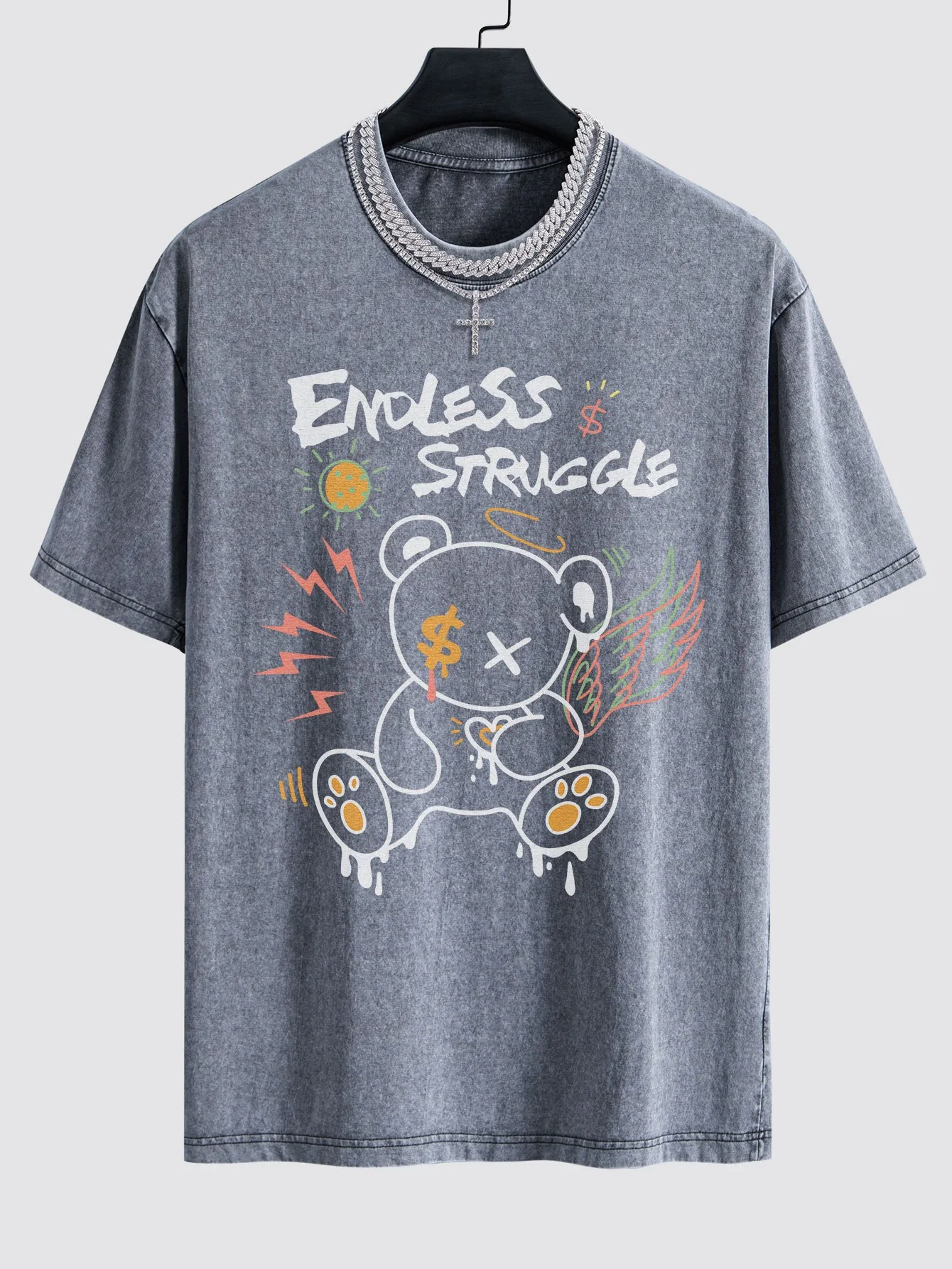 Graffiti Bären Druck gewaschenes Drop Shoulder Oversize T-Shirt - Image 2