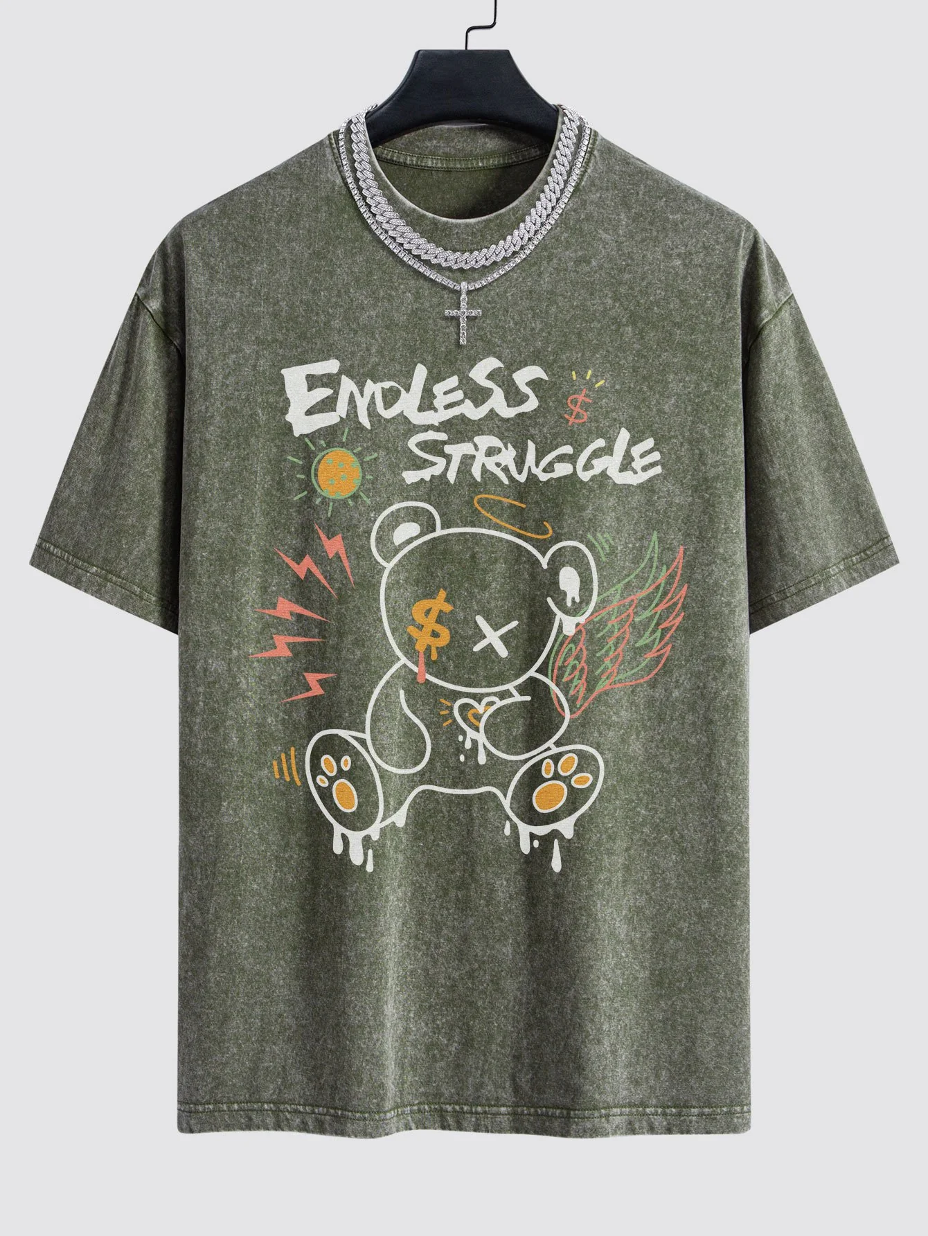 Graffiti Bären Druck gewaschenes Drop Shoulder Oversize T-Shirt - Image 3