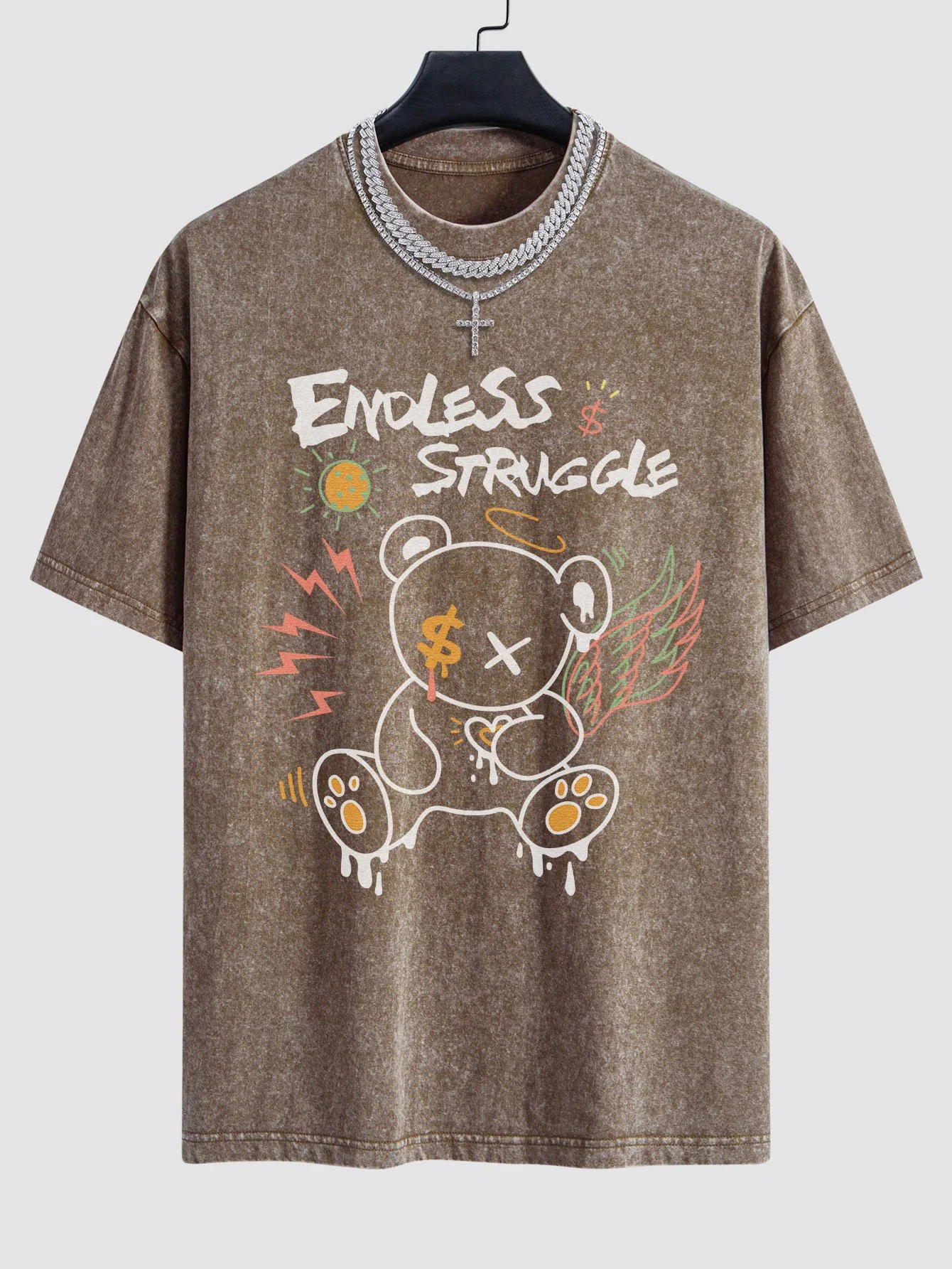 Graffiti Bären Druck gewaschenes Drop Shoulder Oversize T-Shirt - Image 4