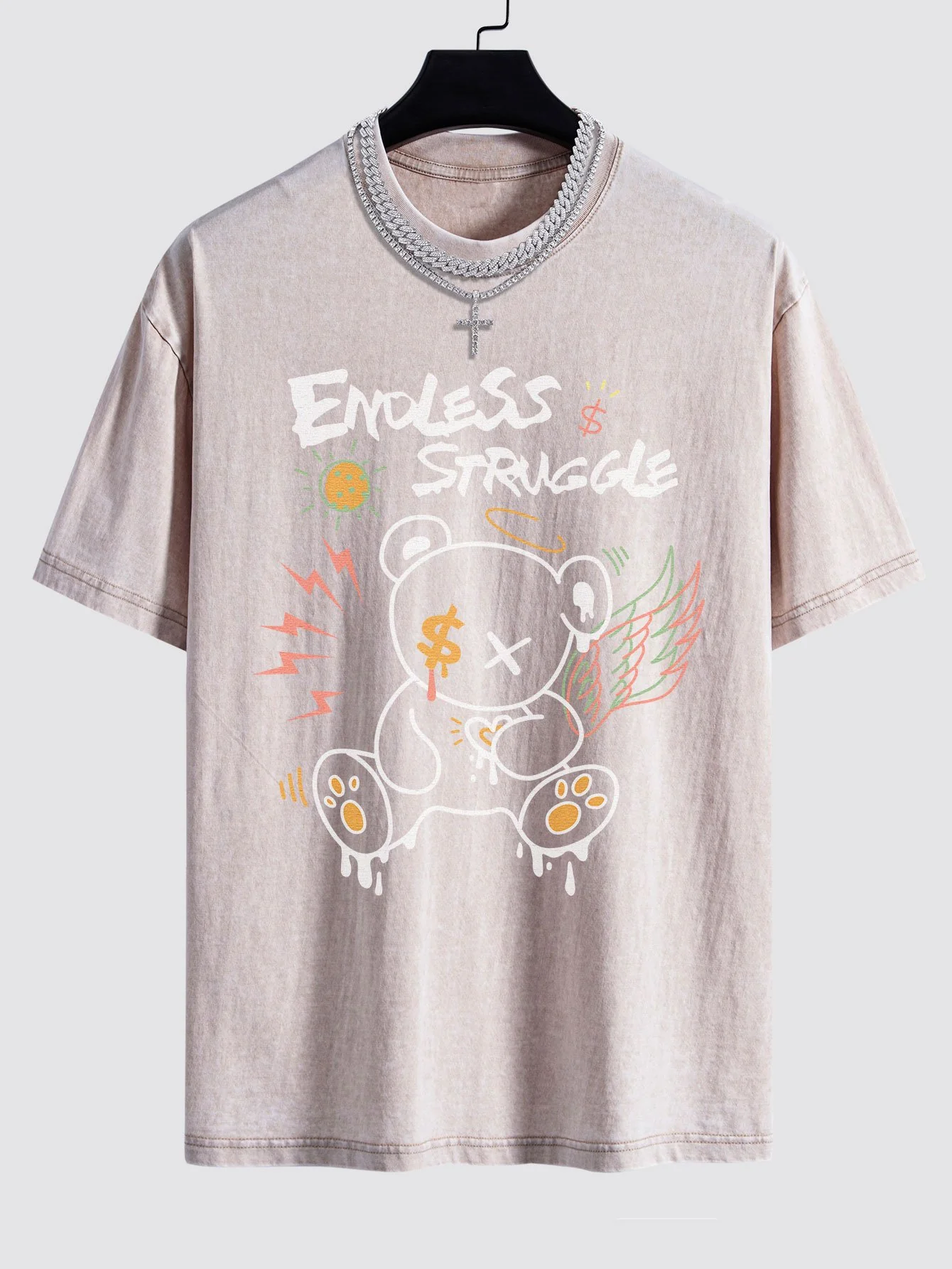 Graffiti Bären Druck gewaschenes Drop Shoulder Oversize T-Shirt - Image 5
