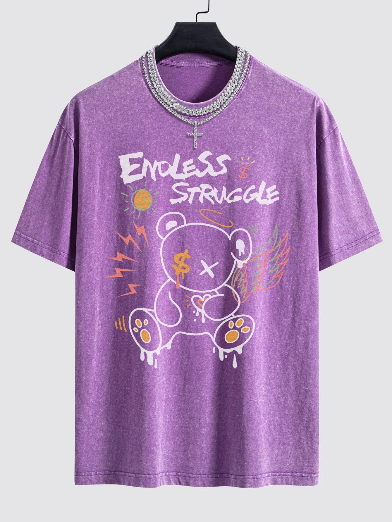 Graffiti Bären Druck gewaschenes Drop Shoulder Oversize T-Shirt - Image 6