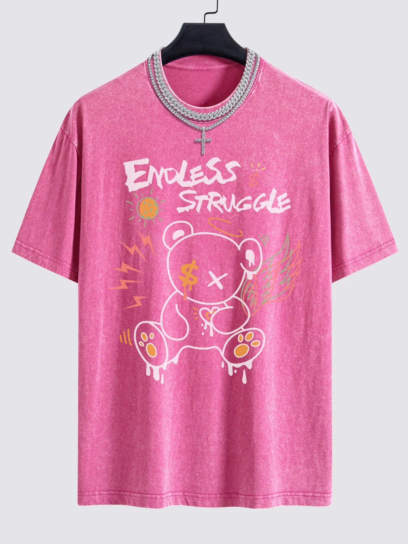 Graffiti Bären Druck gewaschenes Drop Shoulder Oversize T-Shirt - Image 8