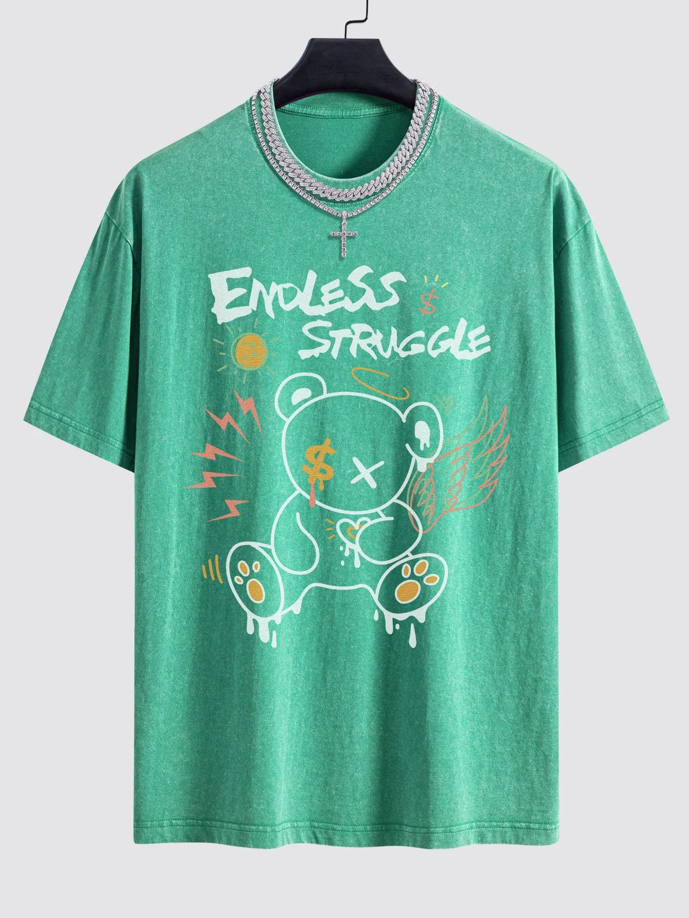 Graffiti Bären Druck gewaschenes Drop Shoulder Oversize T-Shirt - Image 9