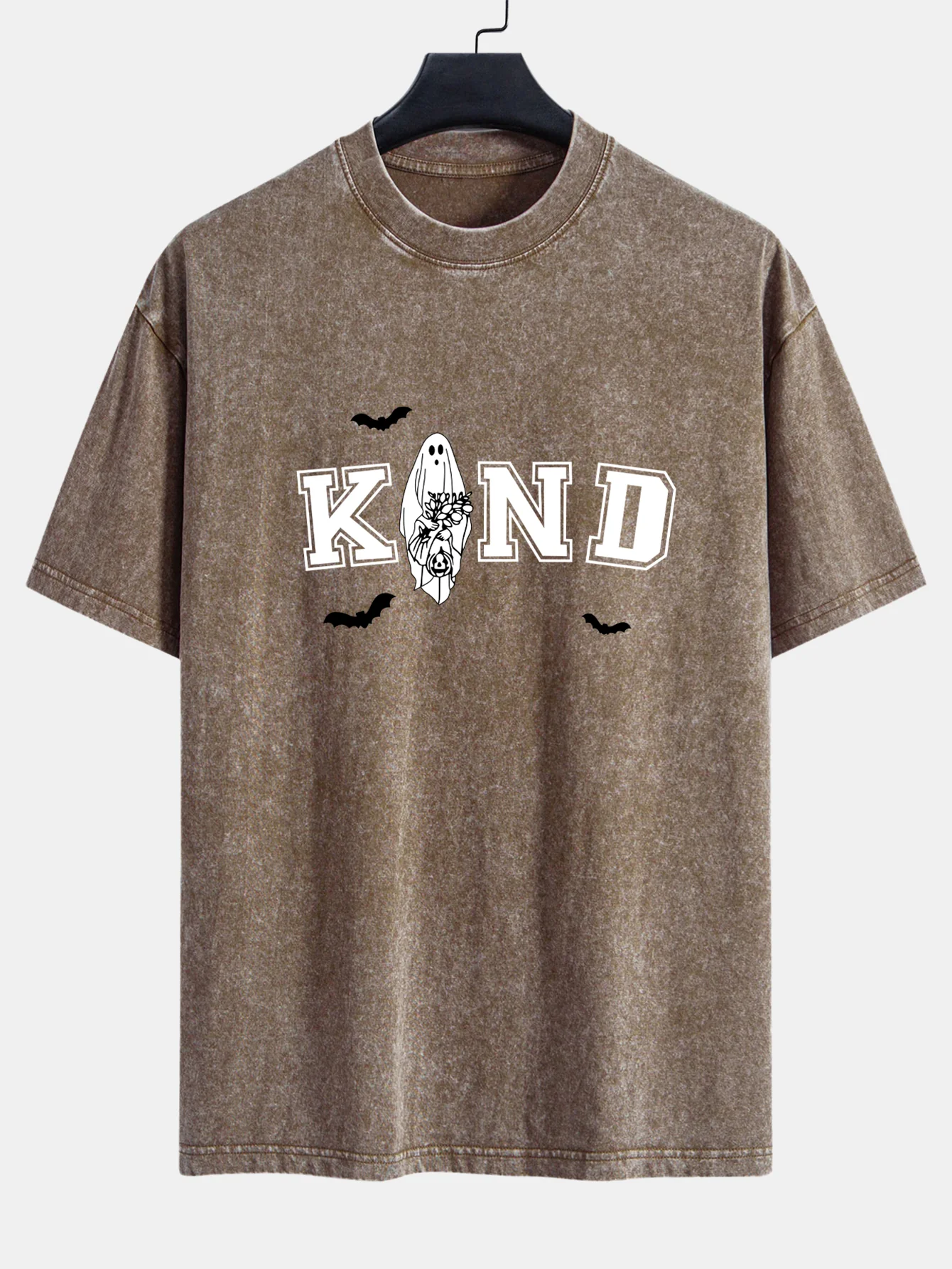 Halloween Kinder Geist Druck Gewaschen Verwaschen Fallende Schulter T-Shirt - Image 3