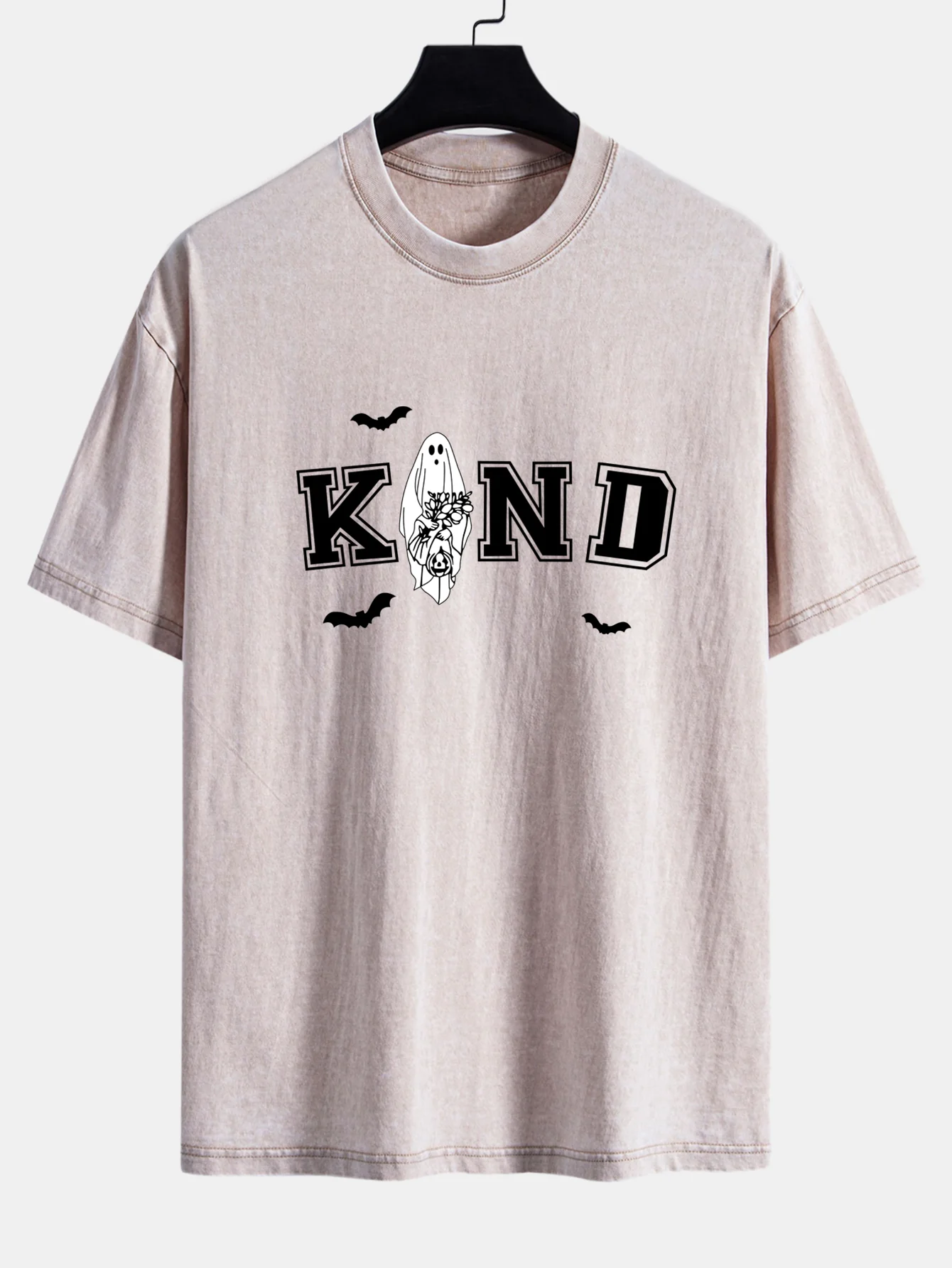 Halloween Kinder Geist Druck Gewaschen Verwaschen Fallende Schulter T-Shirt - Image 5