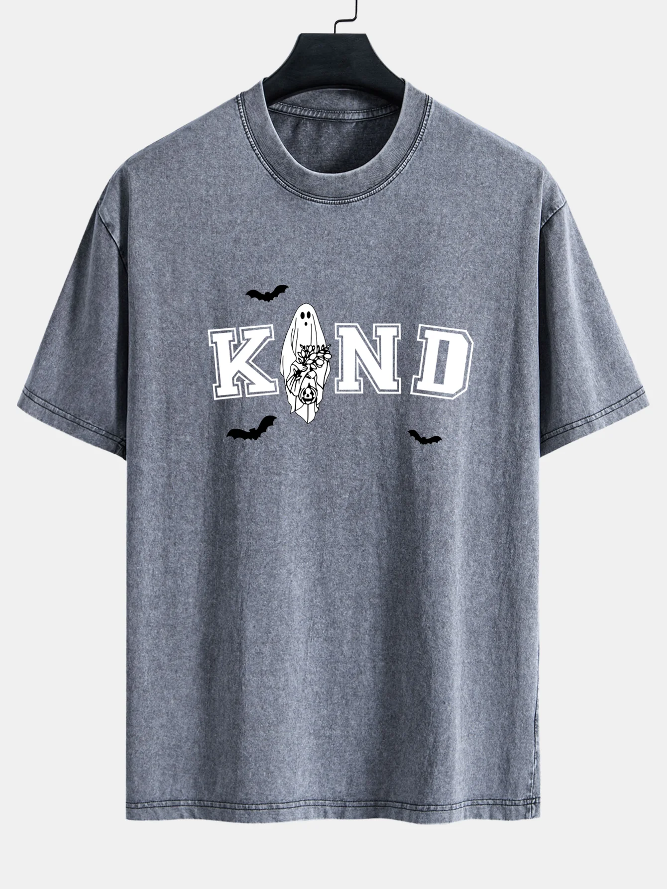 Halloween Kinder Geist Druck Gewaschen Verwaschen Fallende Schulter T-Shirt - Image 7