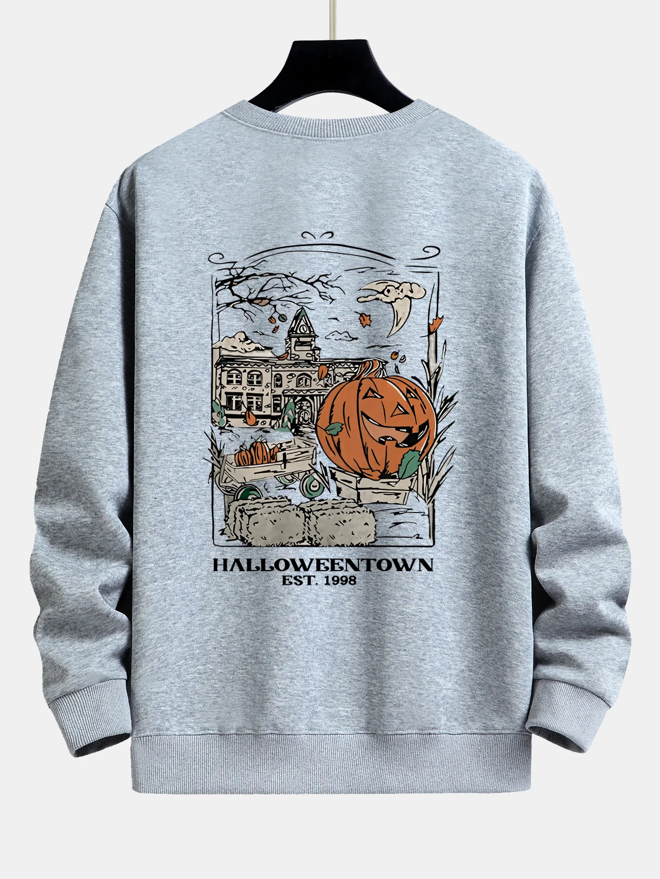 Halloween Kürbis Stadt Druck Locker Sitzendes Sweatshirt - Image 10