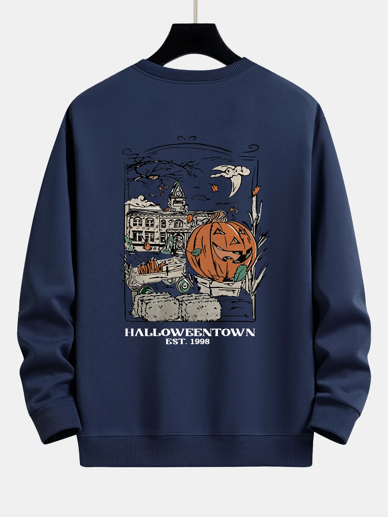 Halloween Kürbis Stadt Druck Locker Sitzendes Sweatshirt - Image 12