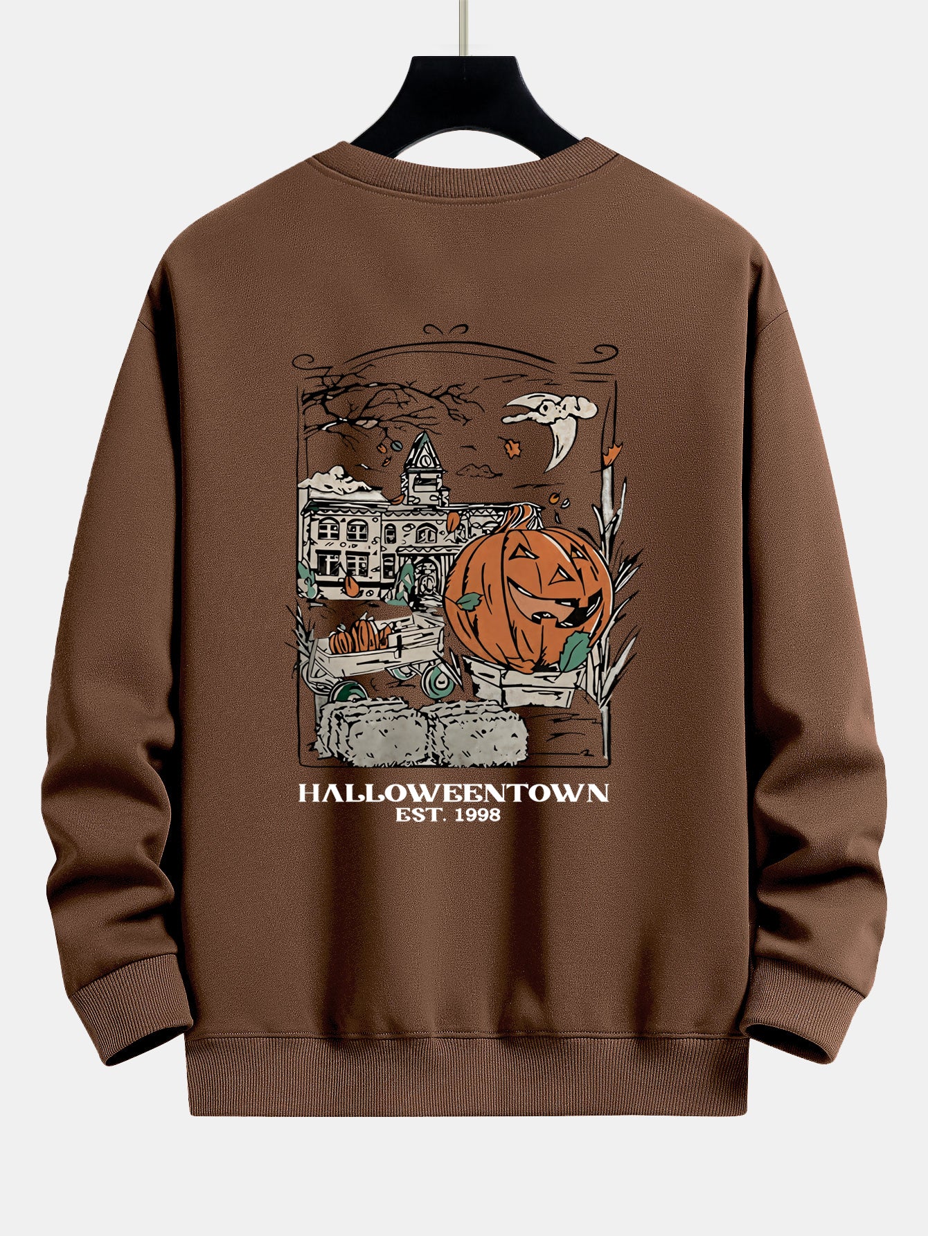 Halloween Kürbis Stadt Druck Locker Sitzendes Sweatshirt - Image 14