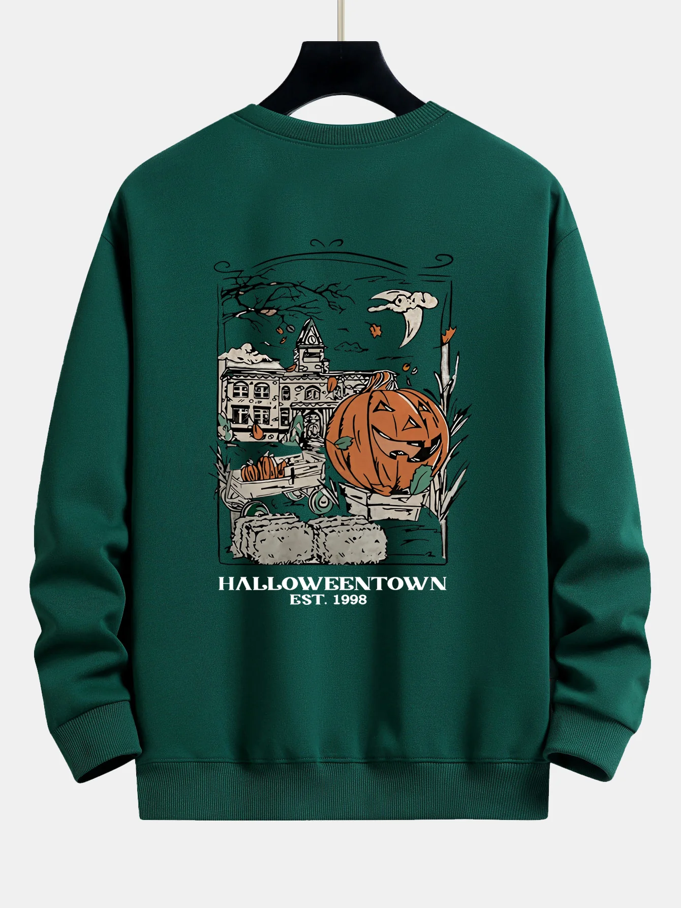 Halloween Kürbis Stadt Druck Locker Sitzendes Sweatshirt - Image 18