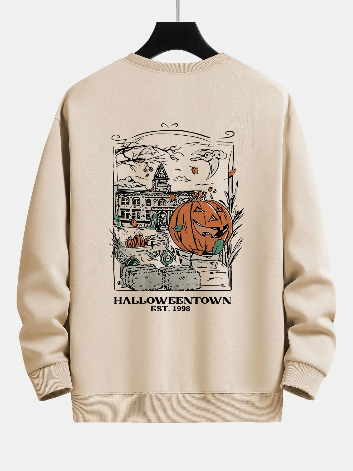 Halloween Kürbis Stadt Druck Locker Sitzendes Sweatshirt - Image 2