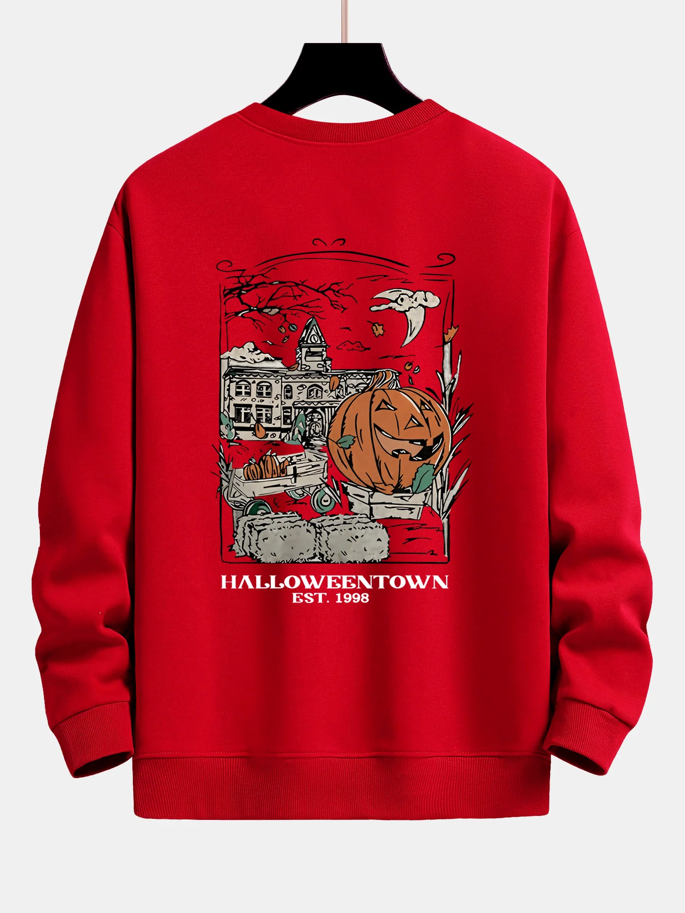 Halloween Kürbis Stadt Druck Locker Sitzendes Sweatshirt - Image 20