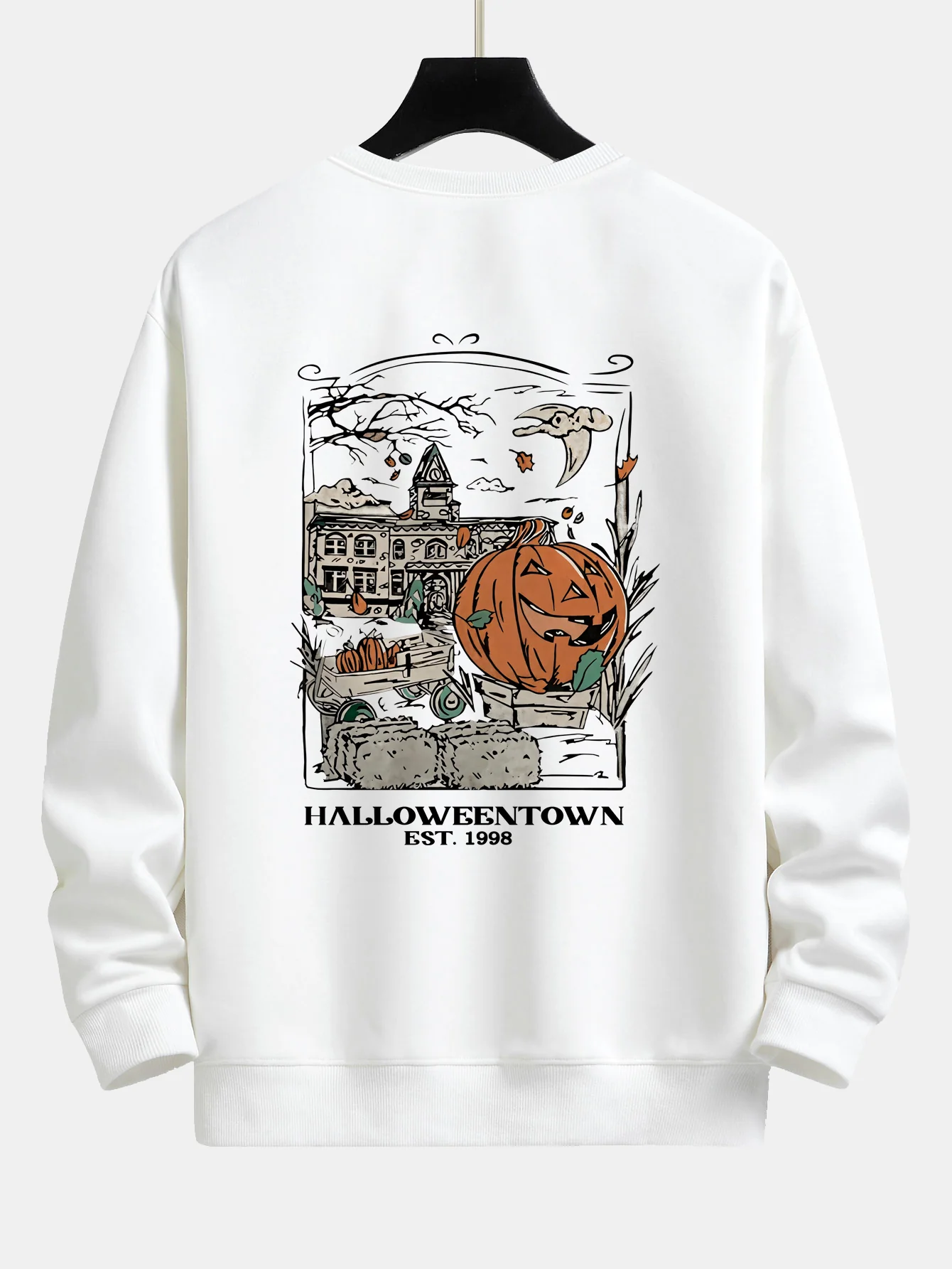 Halloween Kürbis Stadt Druck Locker Sitzendes Sweatshirt - Image 4