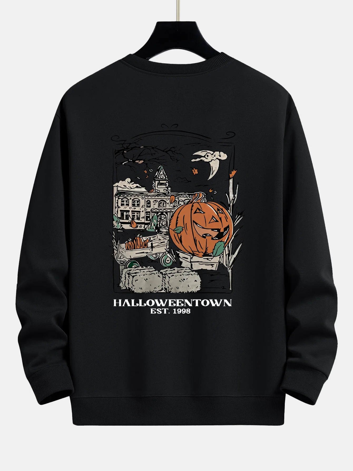 Halloween Kürbis Stadt Druck Locker Sitzendes Sweatshirt - Image 6