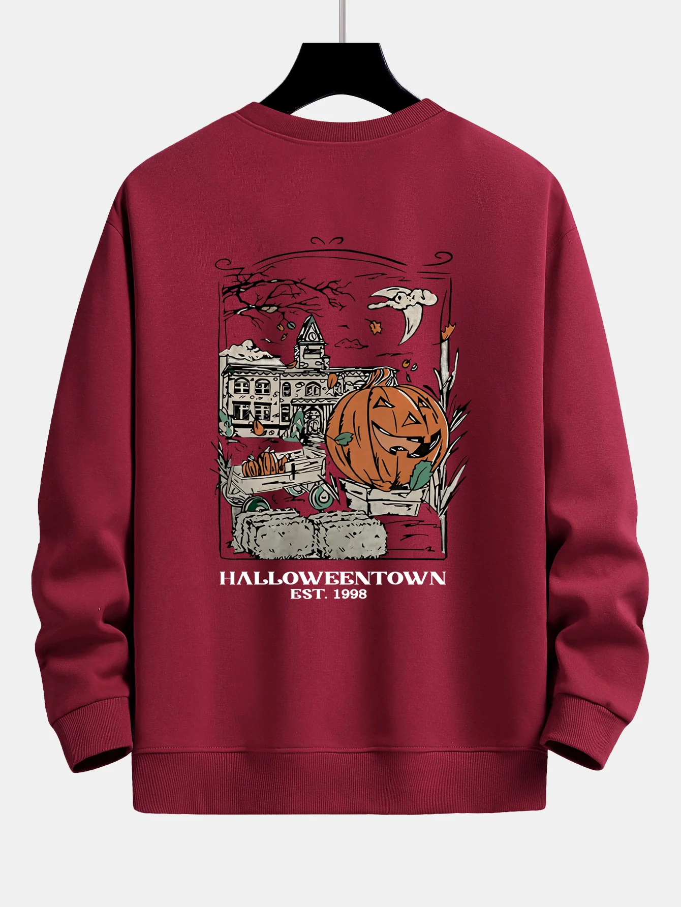 Halloween Kürbis Stadt Druck Locker Sitzendes Sweatshirt - Image 8