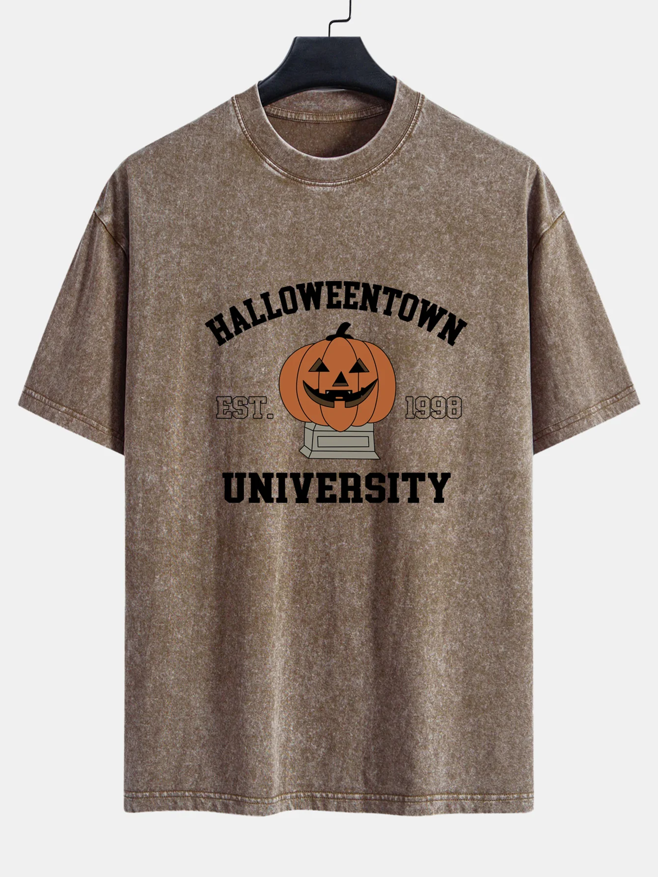 Halloween Kürbis Stadt Druck Gewaschenes Abgenutztes Drop-Shoulder T-Shirt