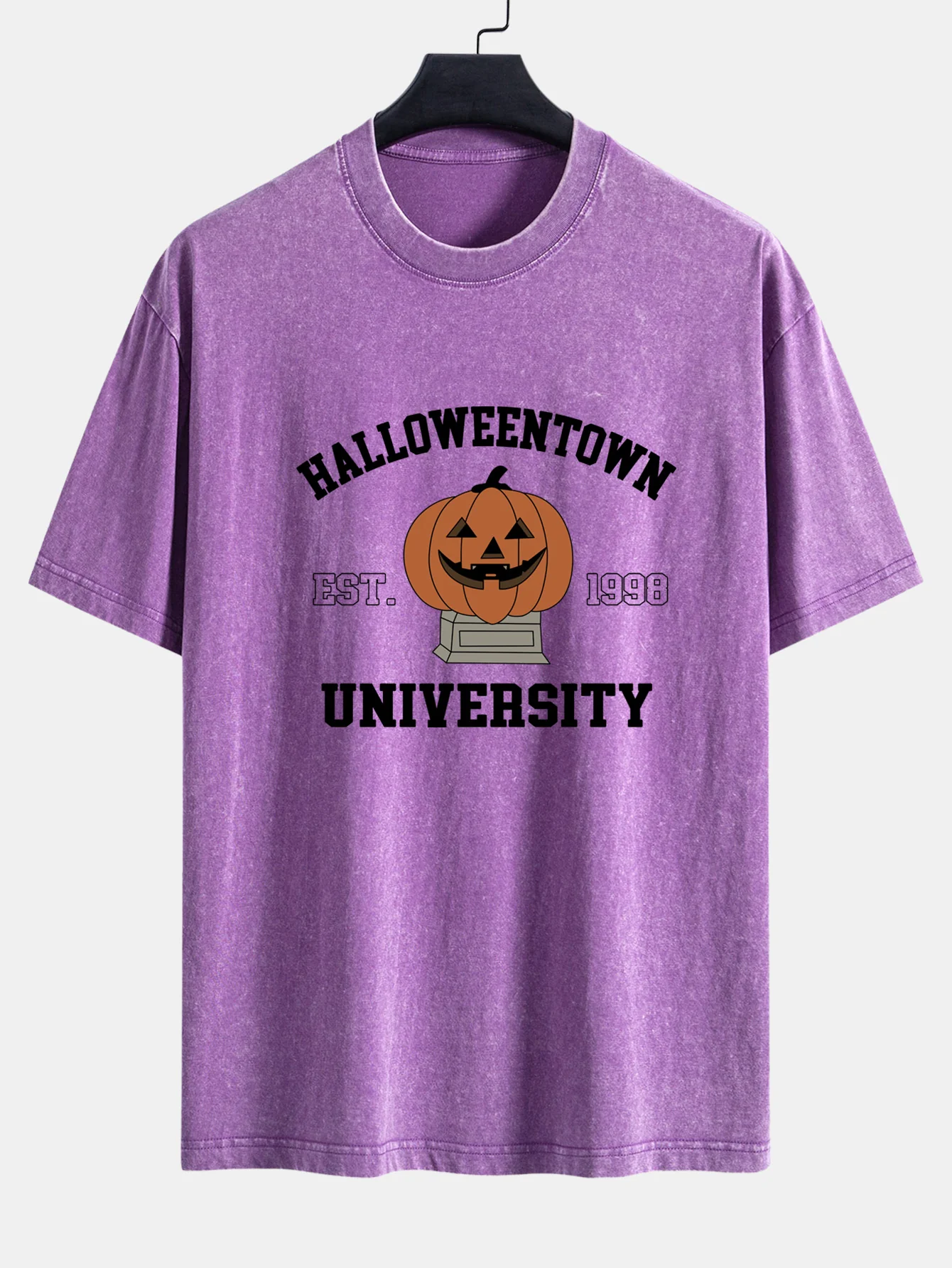 Halloween Kürbis Stadt Druck Gewaschenes Abgenutztes Drop-Shoulder T-Shirt - Image 11