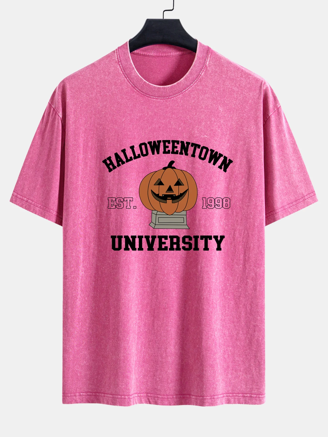 Halloween Kürbis Stadt Druck Gewaschenes Abgenutztes Drop-Shoulder T-Shirt - Image 13