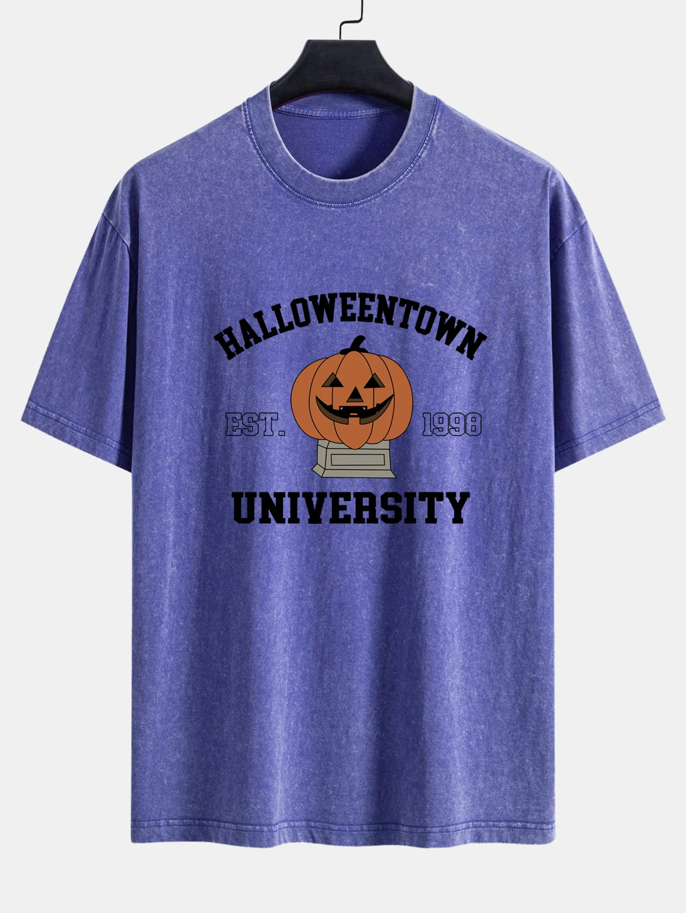 Halloween Kürbis Stadt Druck Gewaschenes Abgenutztes Drop-Shoulder T-Shirt - Image 15