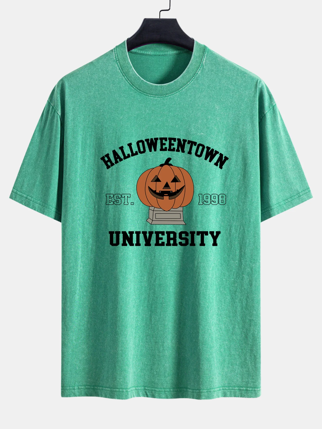 Halloween Kürbis Stadt Druck Gewaschenes Abgenutztes Drop-Shoulder T-Shirt - Image 17