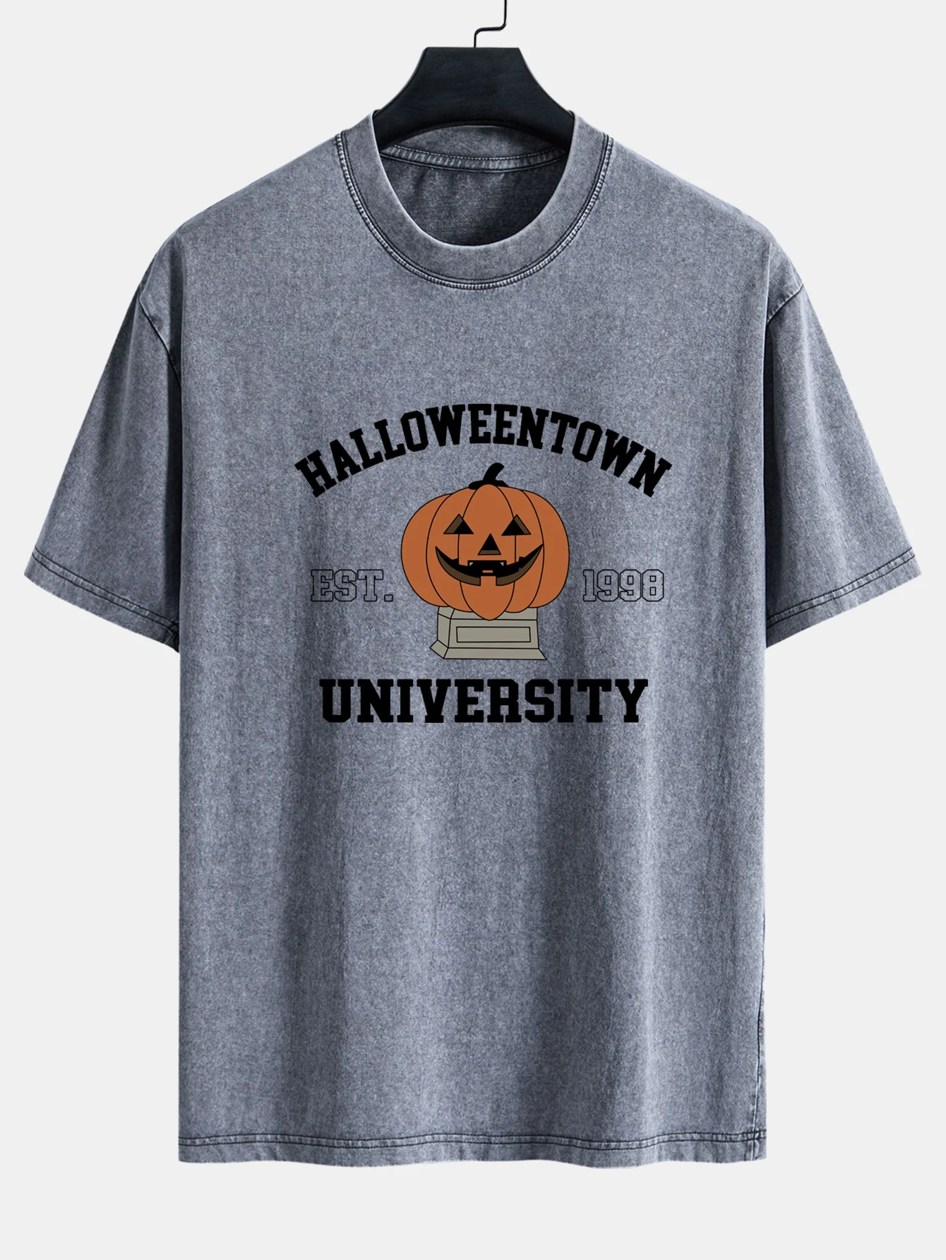 Halloween Kürbis Stadt Druck Gewaschenes Abgenutztes Drop-Shoulder T-Shirt - Image 5