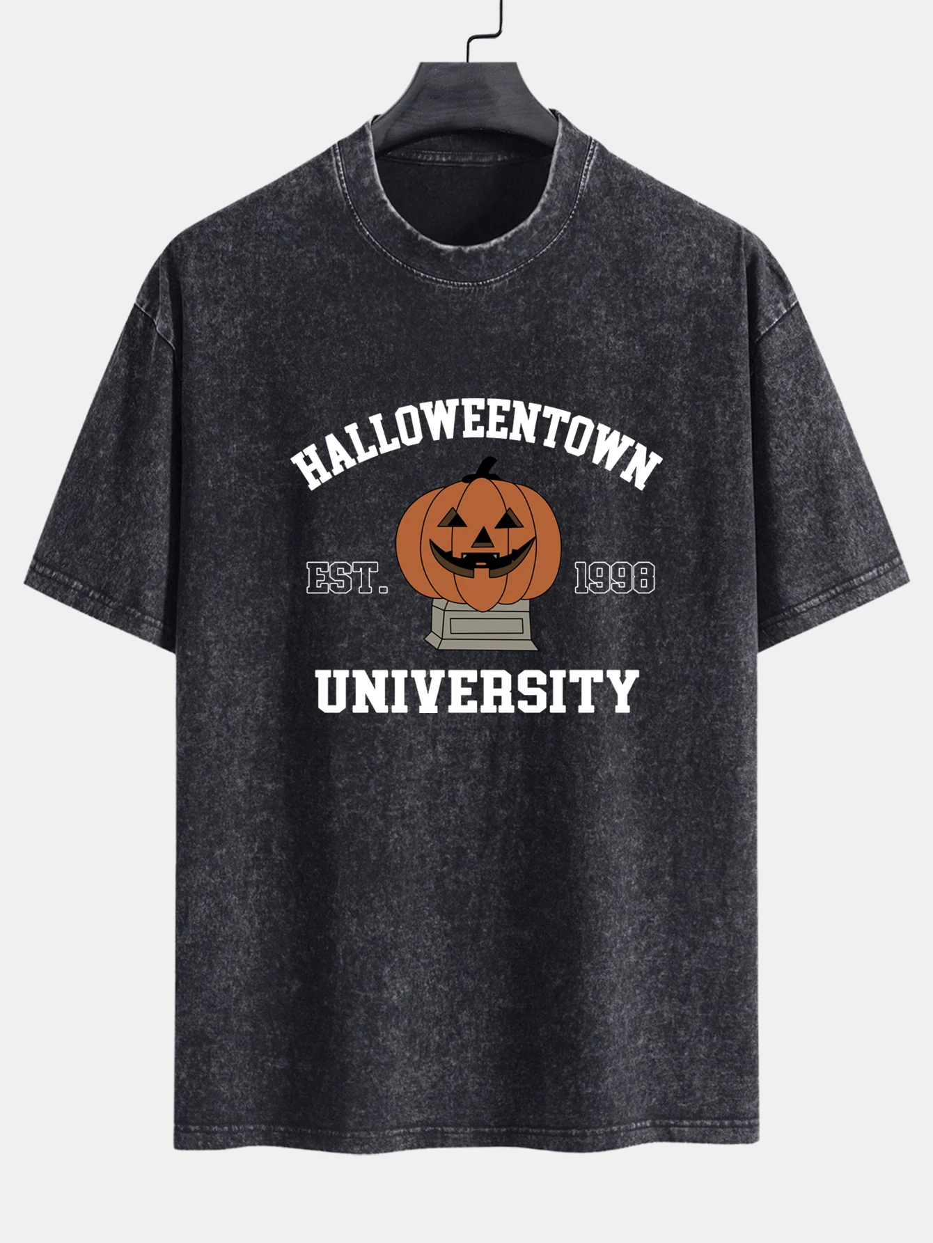 Halloween Kürbis Stadt Druck Gewaschenes Abgenutztes Drop-Shoulder T-Shirt - Image 7