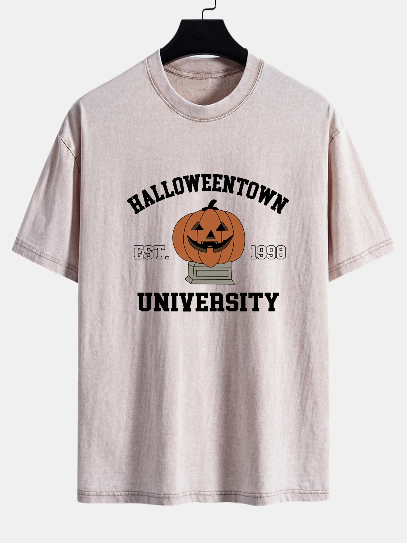 Halloween Kürbis Stadt Druck Gewaschenes Abgenutztes Drop-Shoulder T-Shirt - Image 9