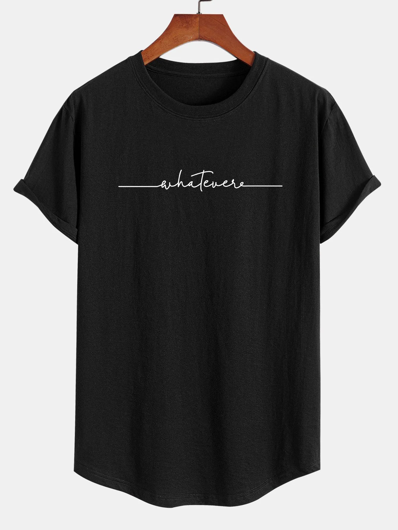 Handgeschriebener Wortdruck Baumwolle Bogen Saum T-Shirt - Image 3