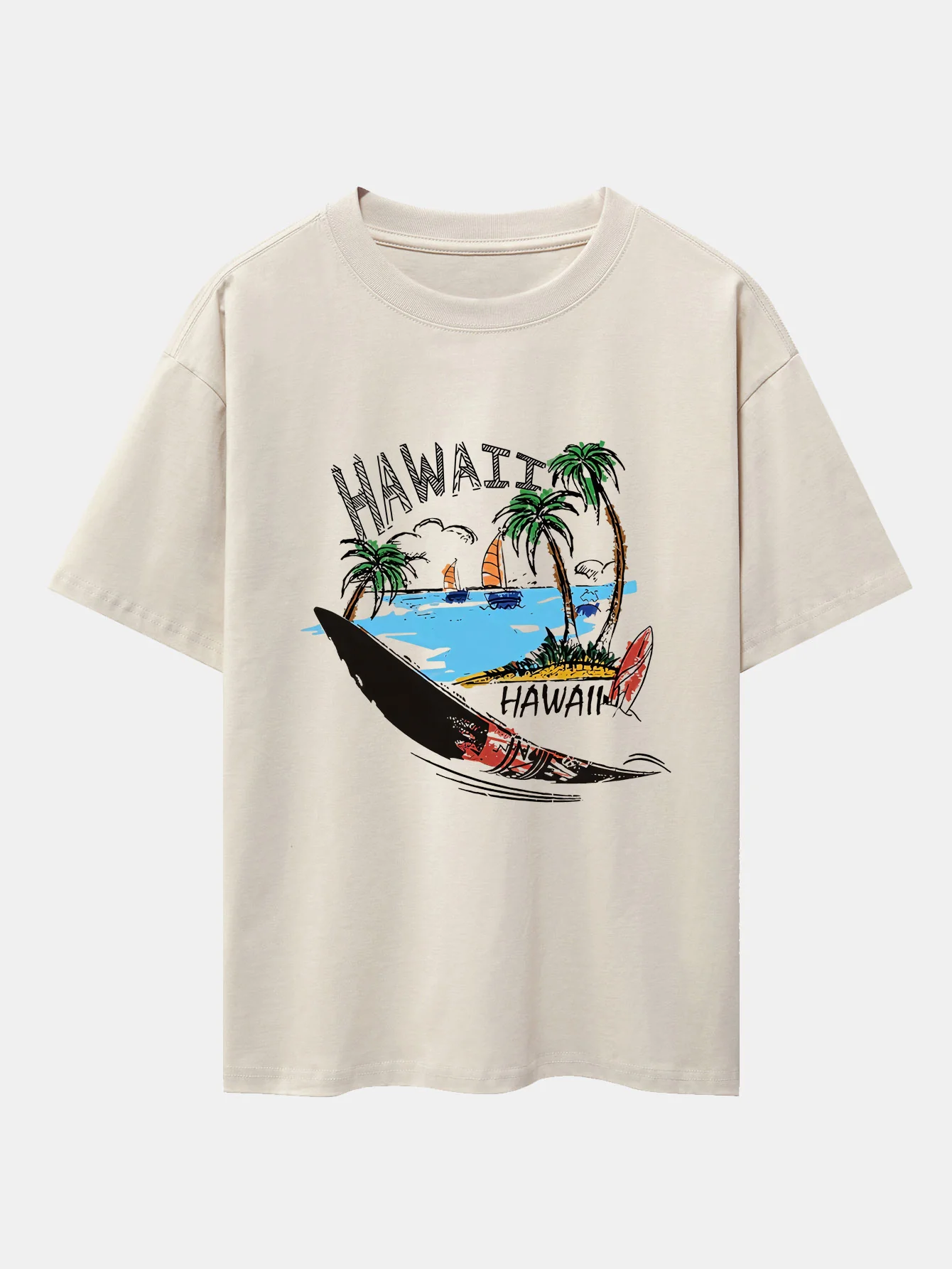 Hawaii Strand Druck Drop Shoulder Oversize T-Shirt - Image 2