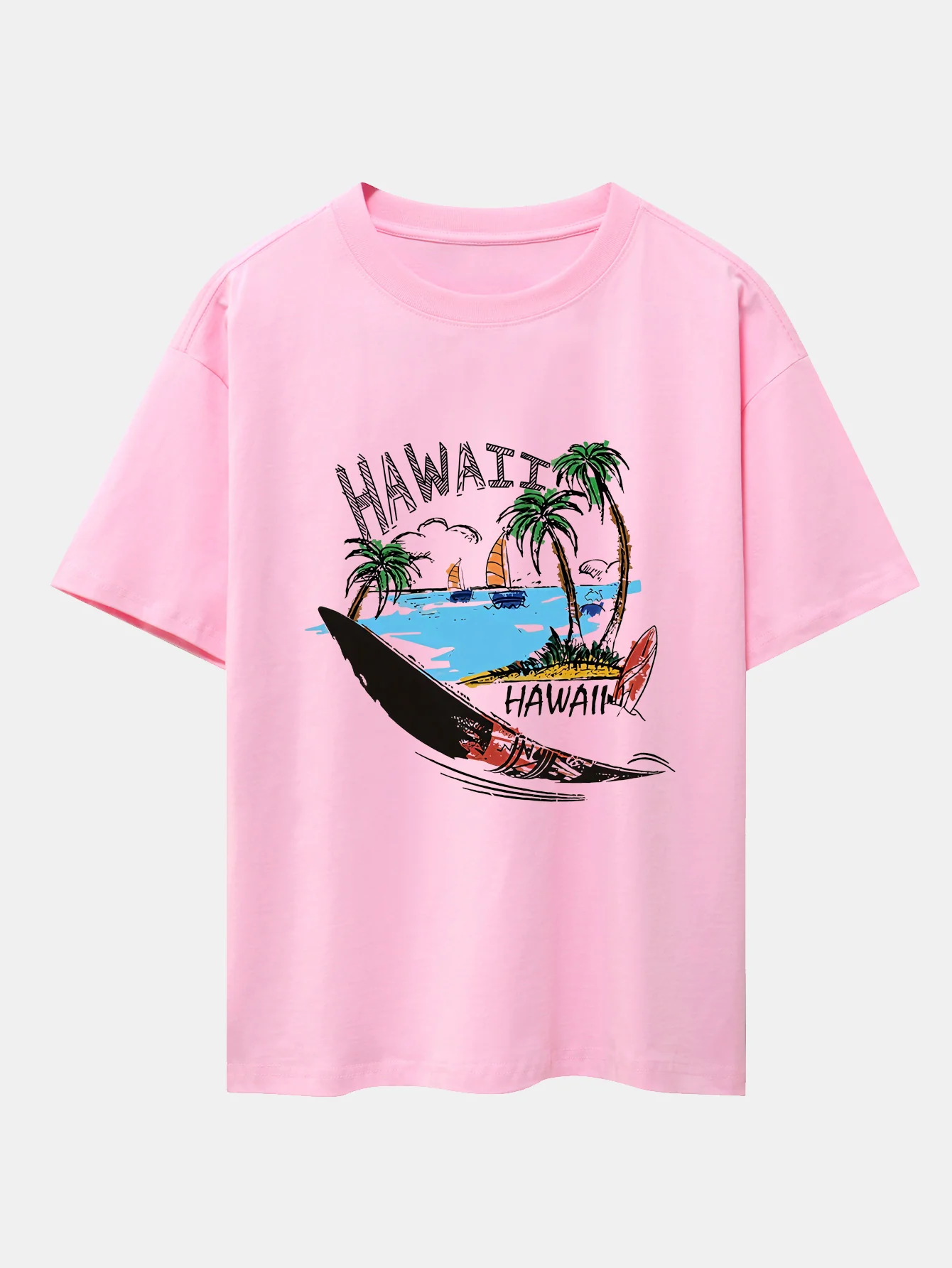 Hawaii Strand Druck Drop Shoulder Oversize T-Shirt - Image 3