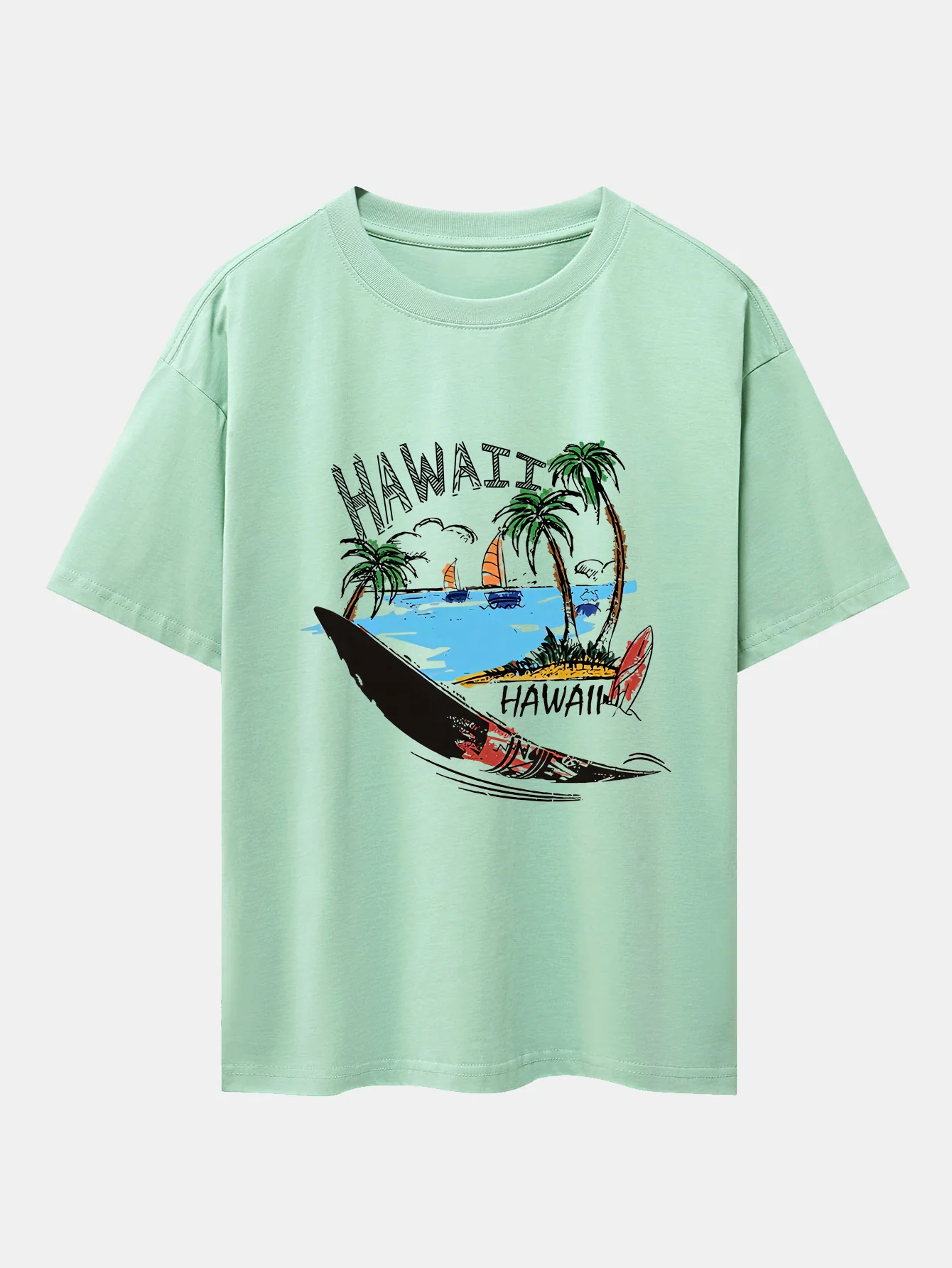 Hawaii Strand Druck Drop Shoulder Oversize T-Shirt - Image 4