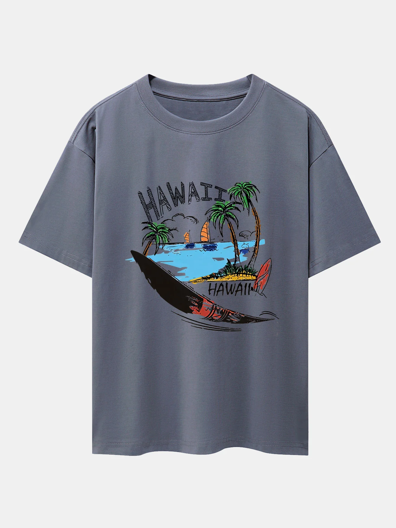 Hawaii Strand Druck Drop Shoulder Oversize T-Shirt - Image 7