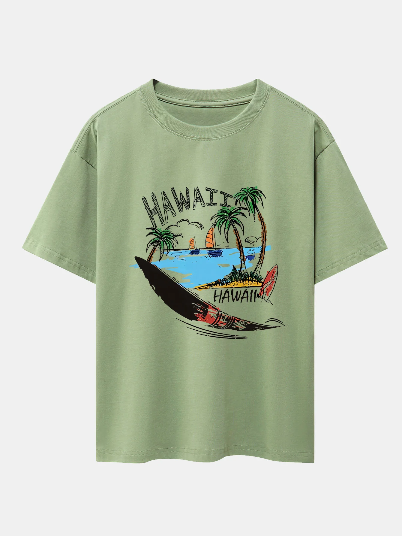Hawaii Strand Druck Drop Shoulder Oversize T-Shirt - Image 9