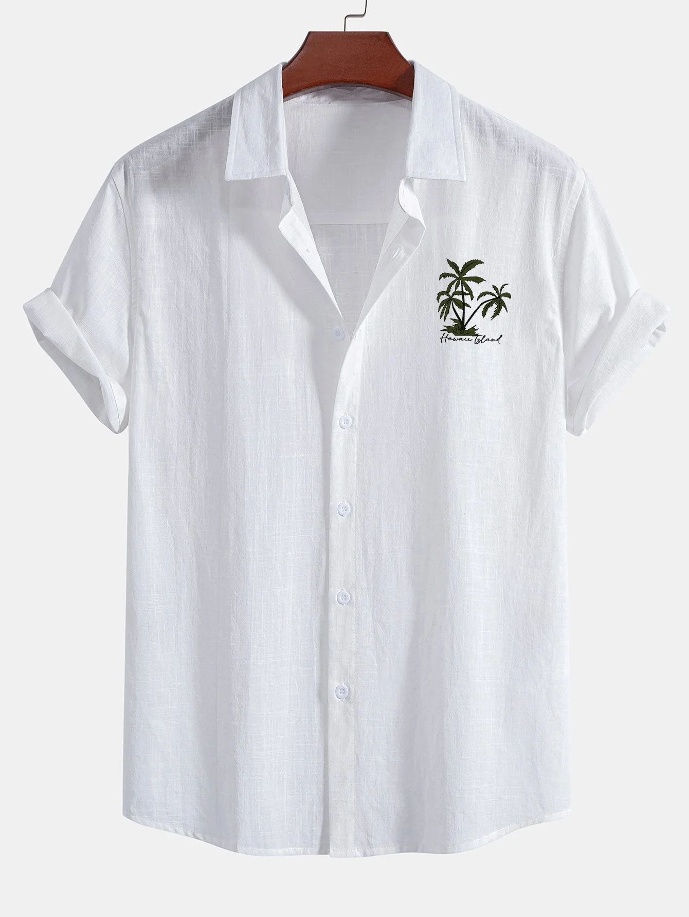 Hawaii-Palmenbaum-Print Leinenlook Baumwollhemd mit Knöpfen & Badeshorts - Image 2