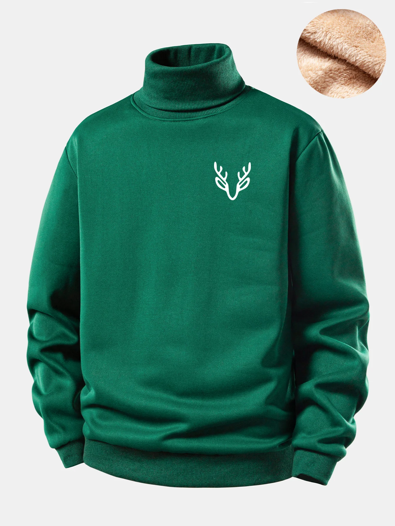 Head Deer Print Teddy Fleece Lined Turtle Neck Sweatshirt - Image 5