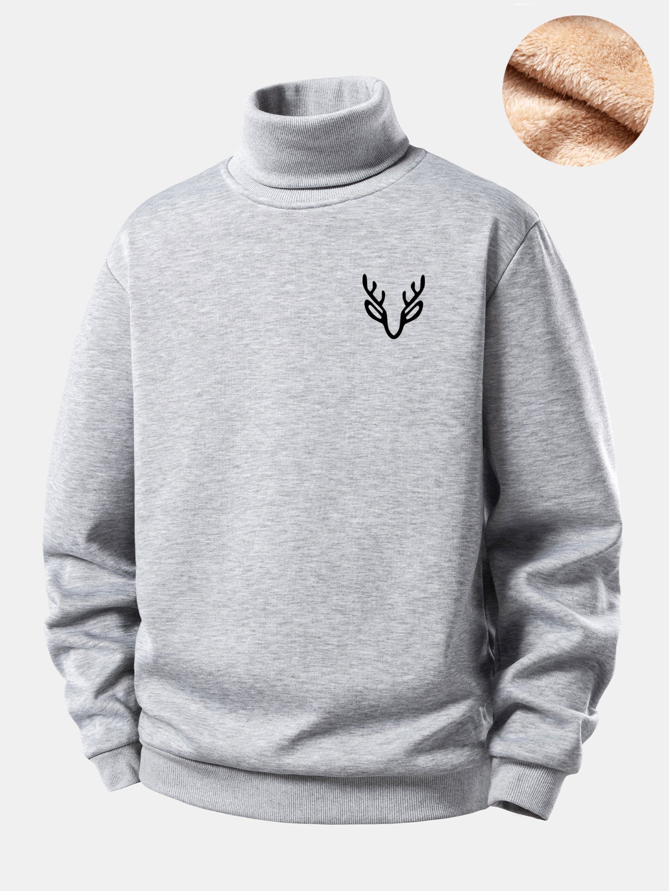 Head Deer Print Teddy Fleece Lined Turtle Neck Sweatshirt - Image 7