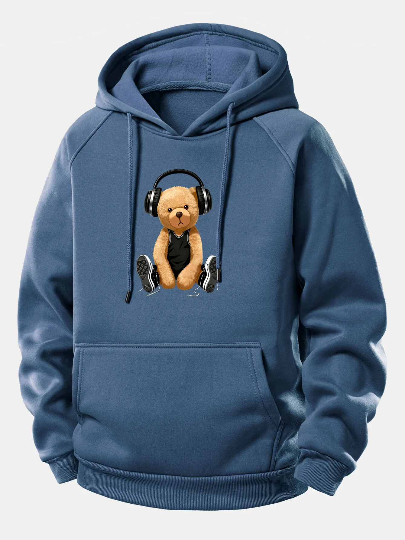 Headphone Bear Print Drawstring Hoodie - Image 10