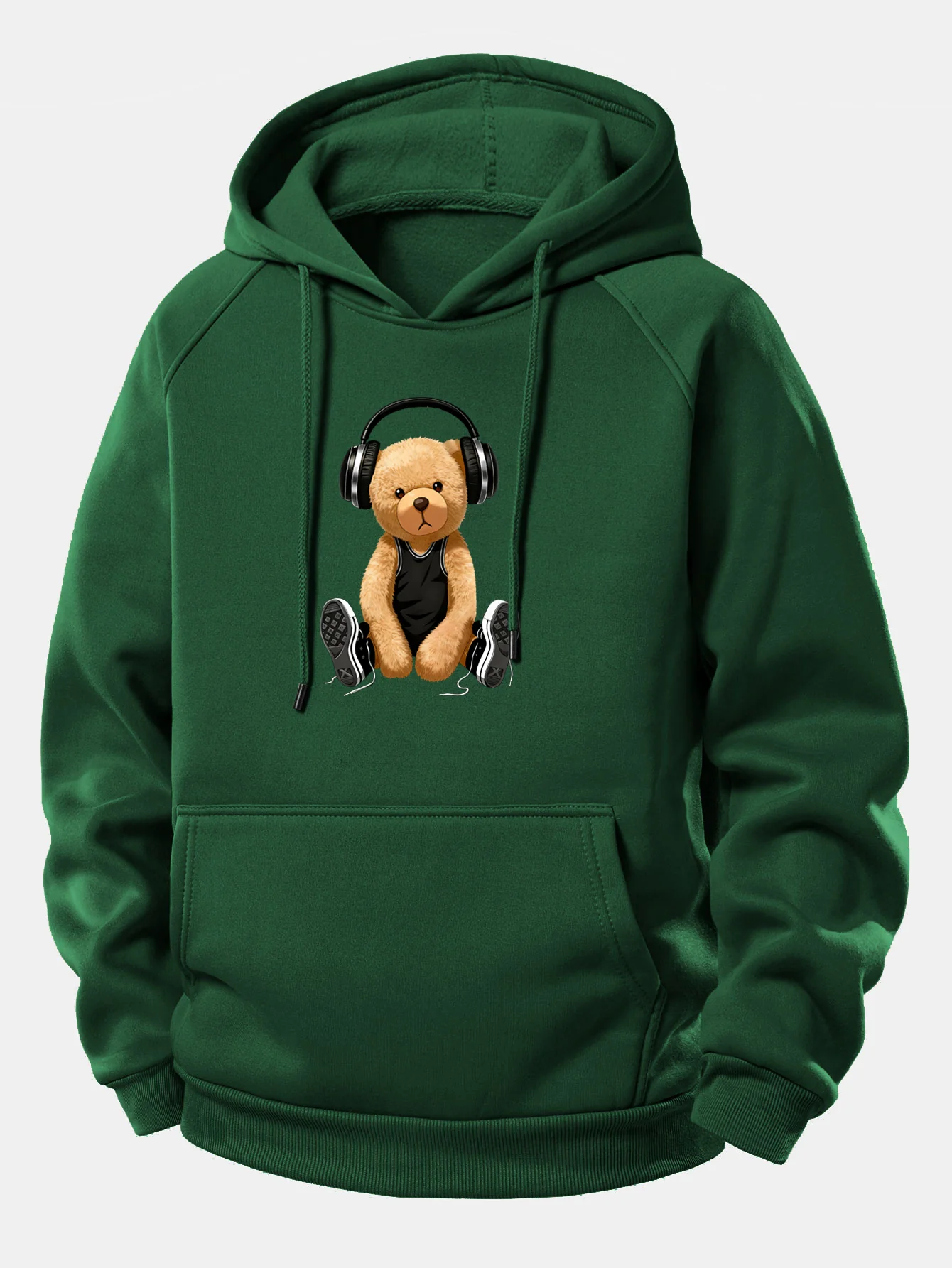 Headphone Bear Print Drawstring Hoodie - Image 11