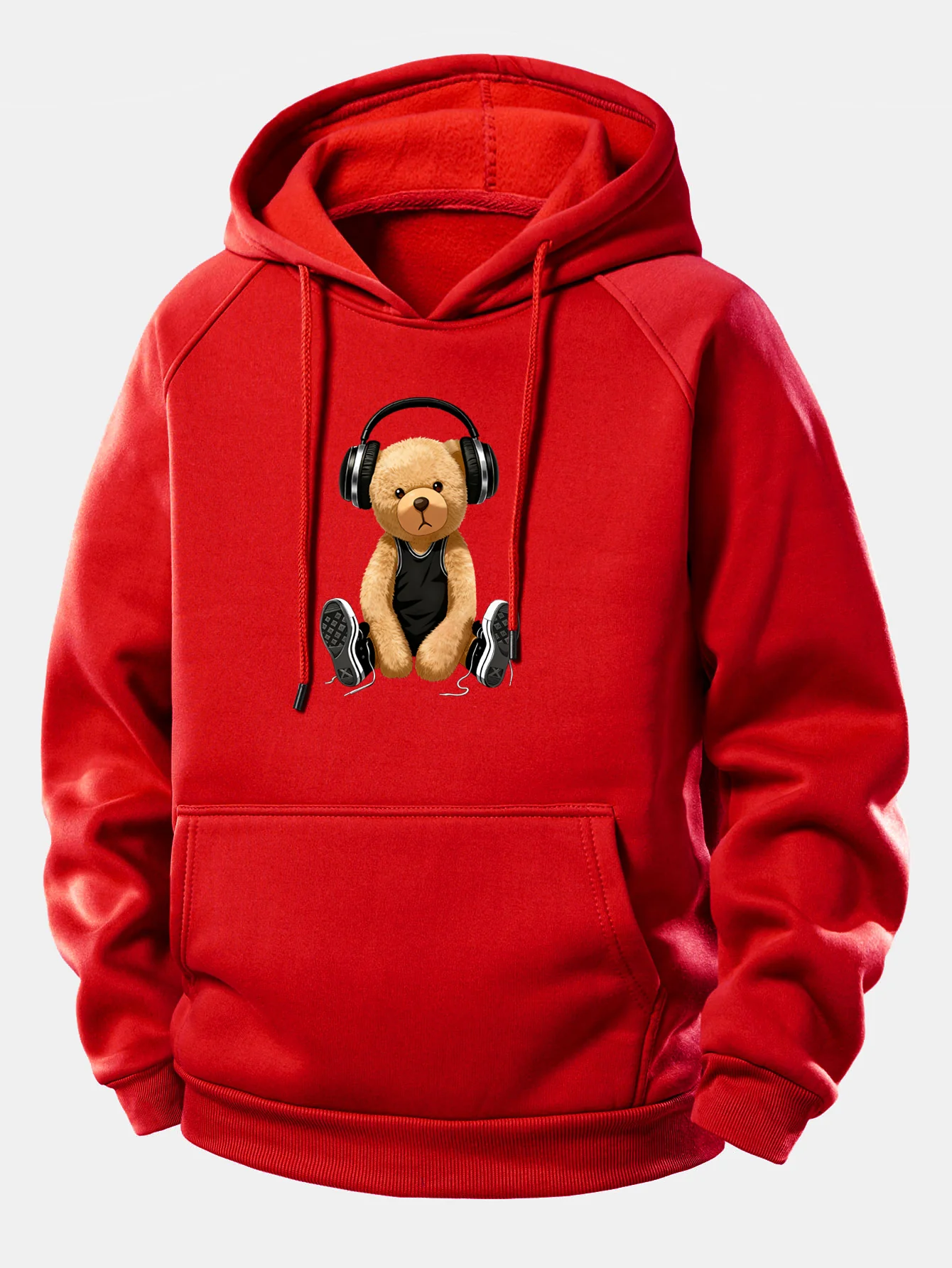 Headphone Bear Print Drawstring Hoodie - Image 13