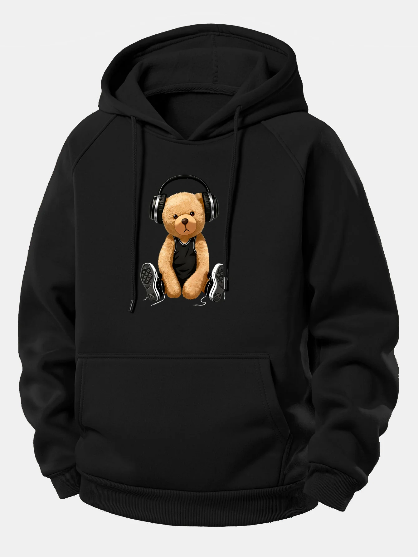 Headphone Bear Print Drawstring Hoodie - Image 2