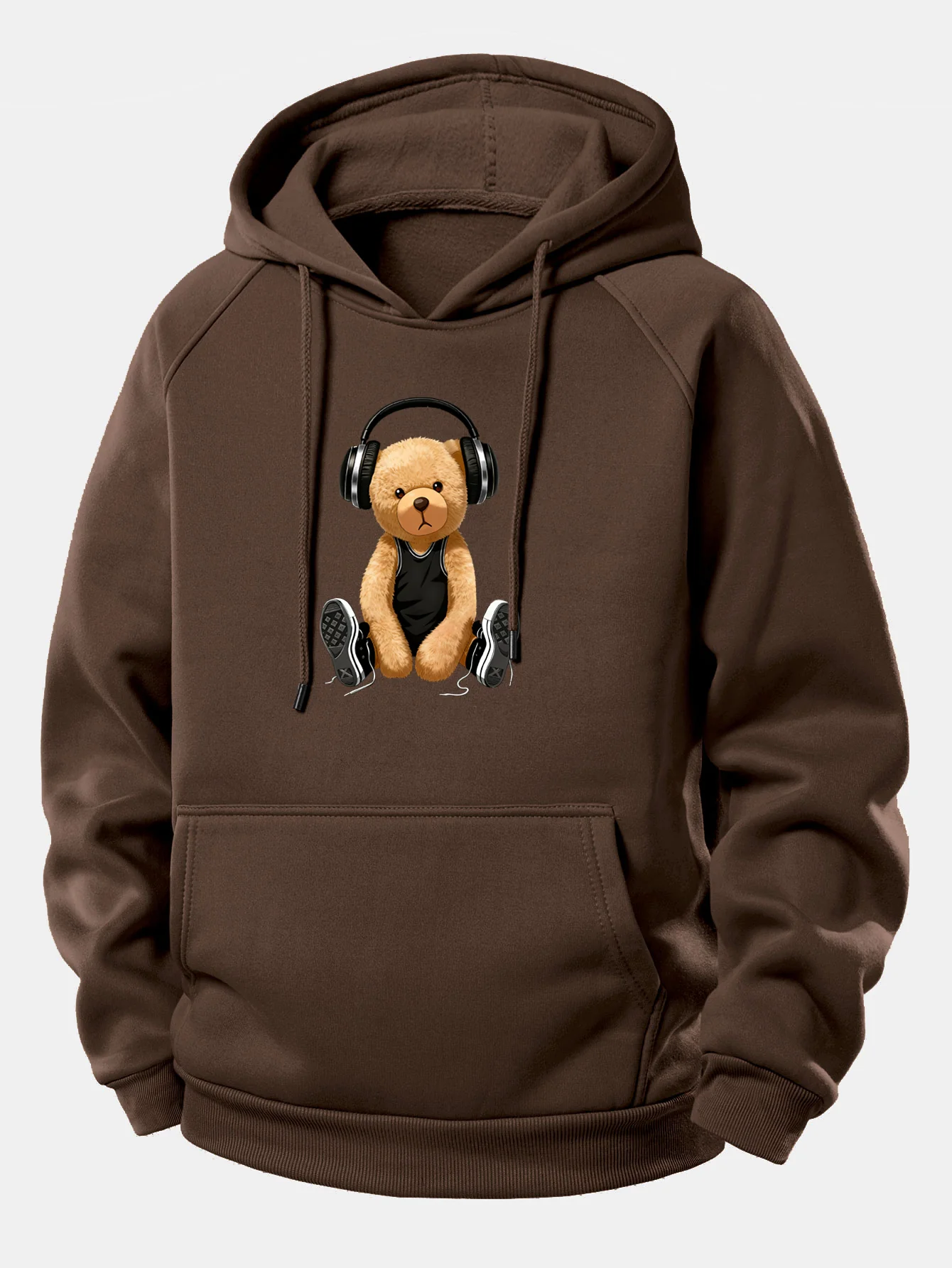Headphone Bear Print Drawstring Hoodie - Image 3