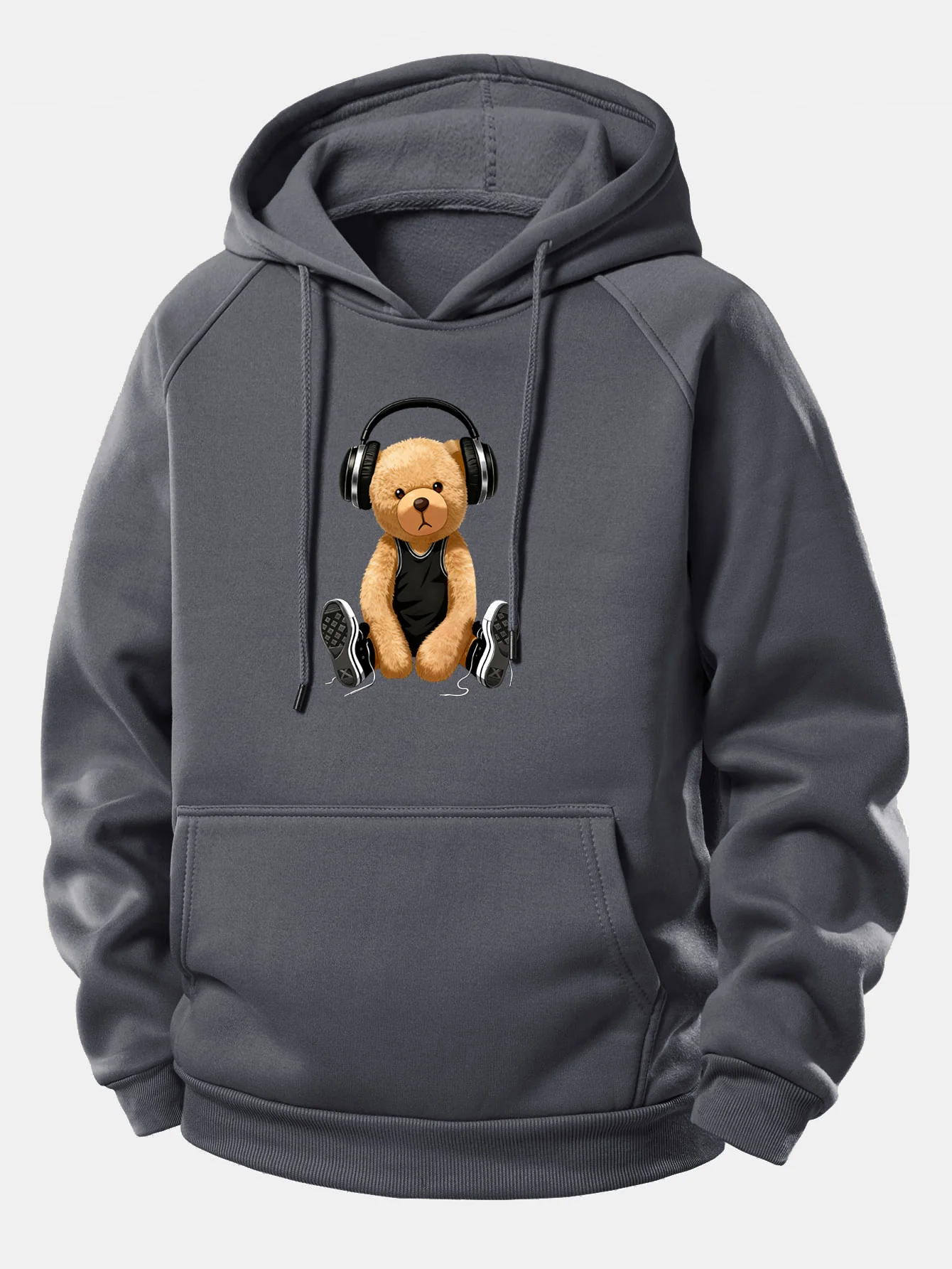 Headphone Bear Print Drawstring Hoodie - Image 4