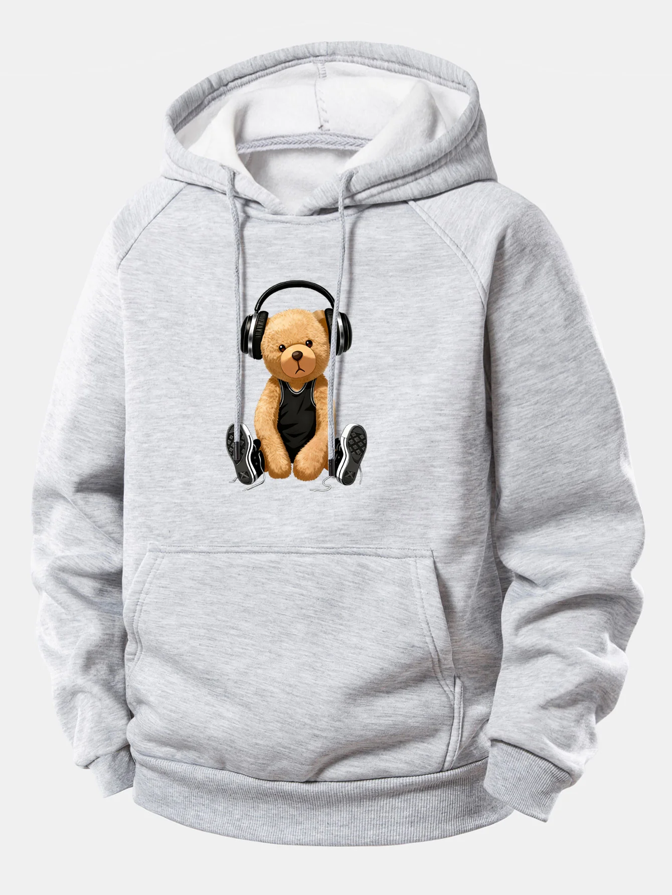 Headphone Bear Print Drawstring Hoodie - Image 5
