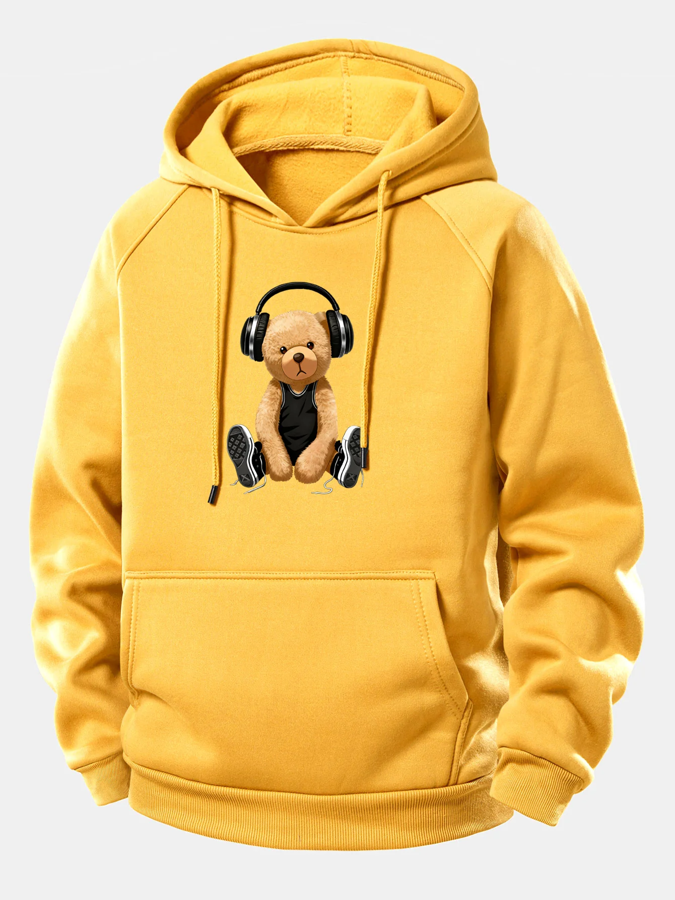 Headphone Bear Print Drawstring Hoodie - Image 6